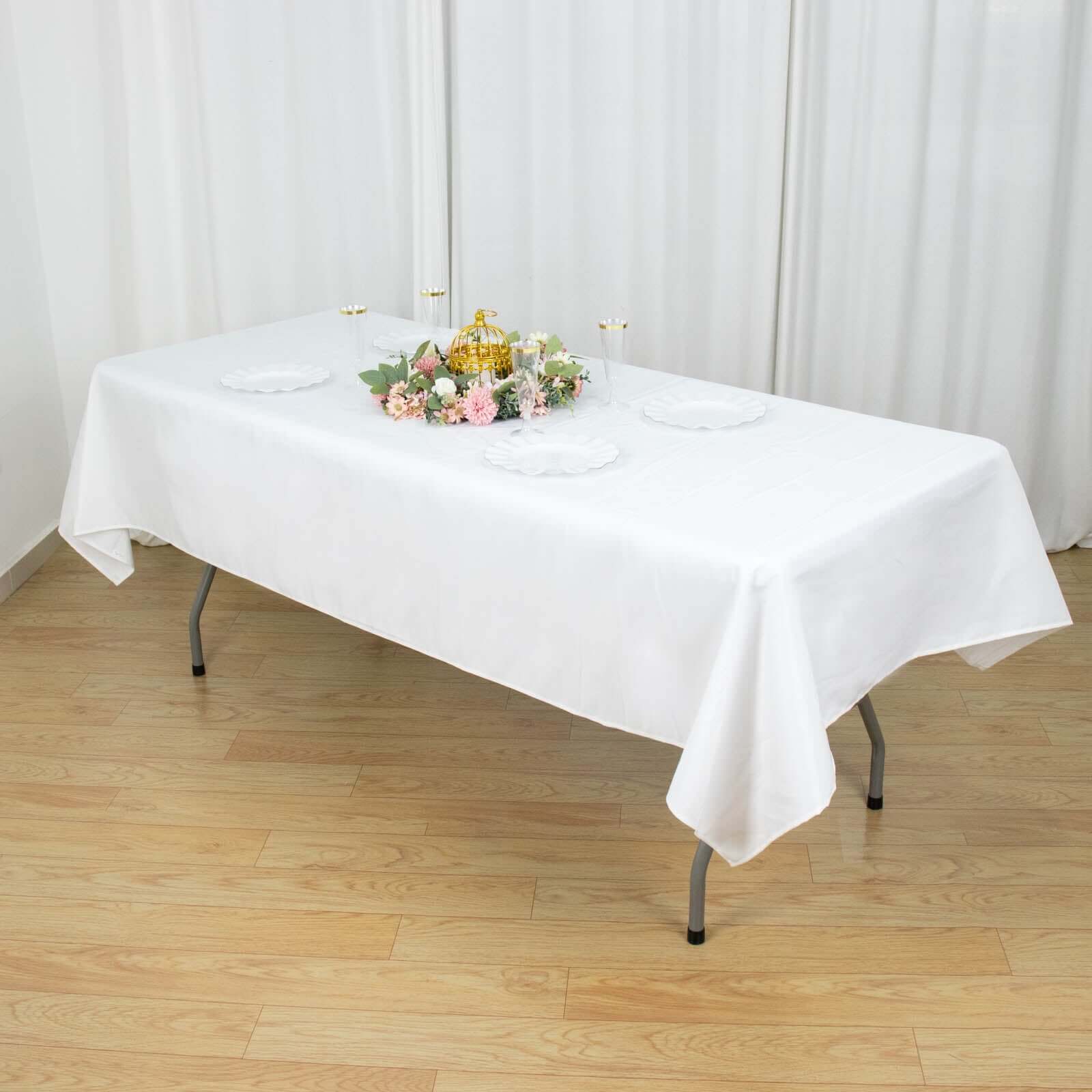White 54x96 Premium Polyester Rectangle Tablecloth - Durable 220GSM Stain-Resistant for Weddings & Events