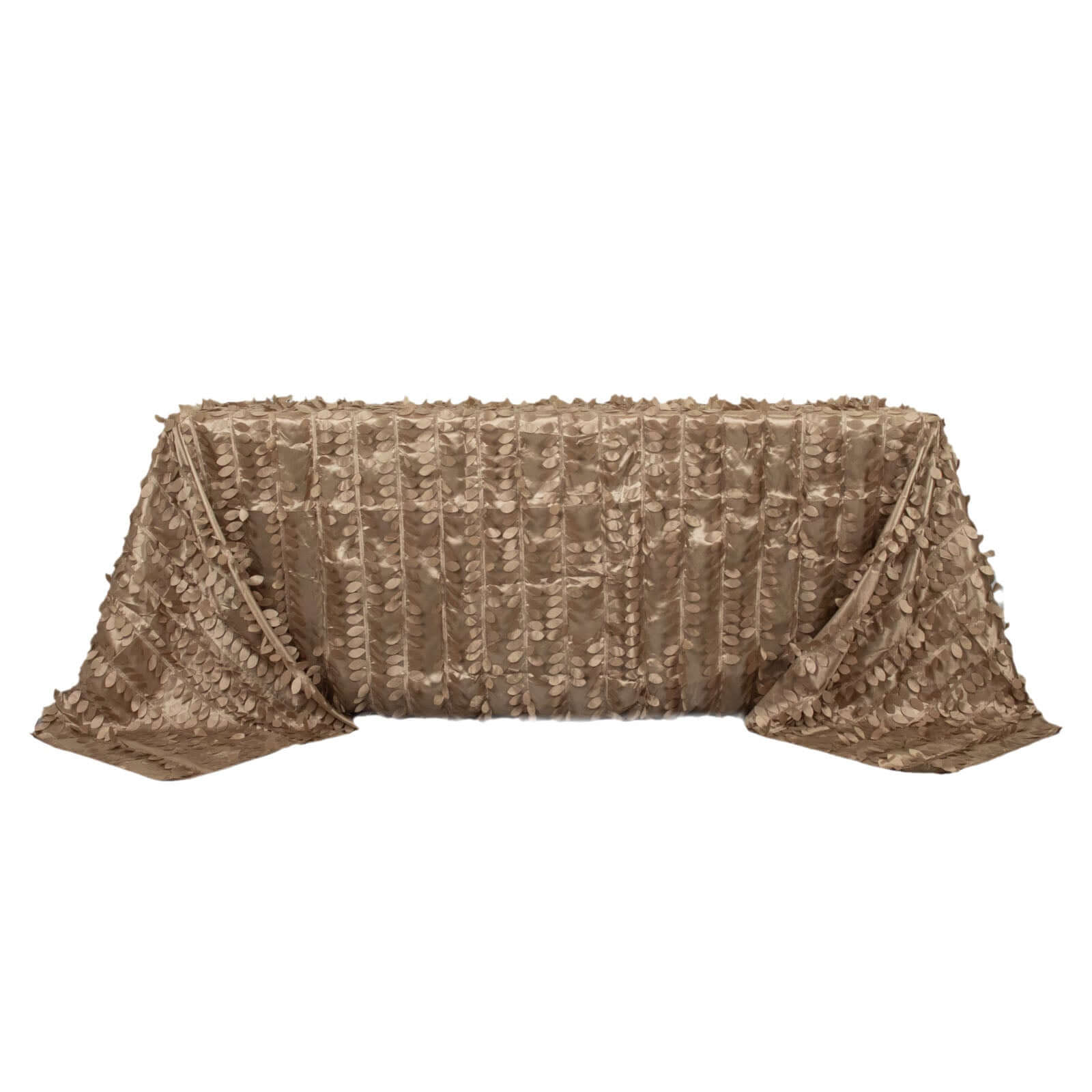 Taupe Taffeta 90x132 Rectangle Tablecloth with 3D Seamless Leaf Petal Design