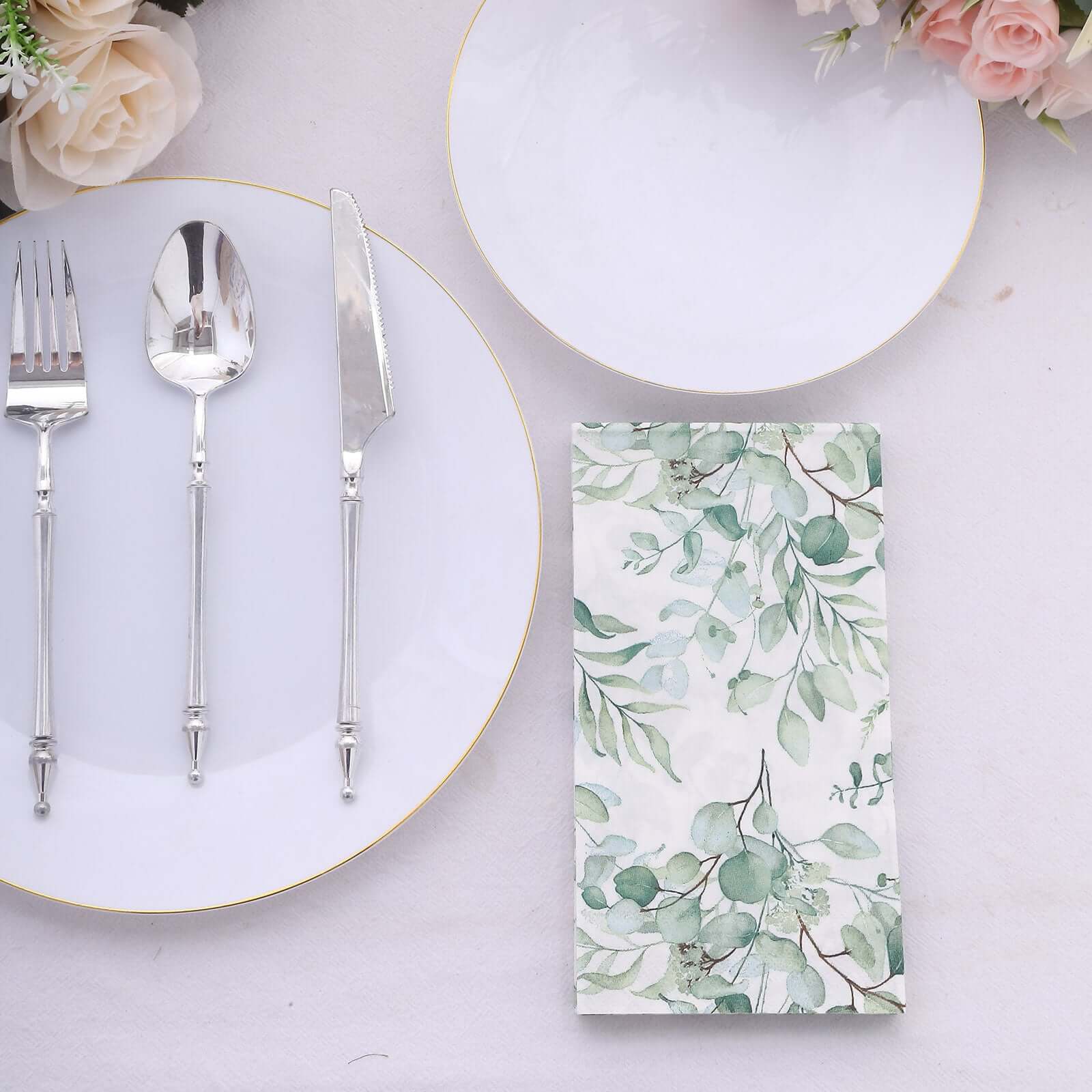Hot! 20-Pack 2-Ply Green Paper Dinner Napkins with Eucalyptus Leaf Print - Stylish Boho Napkins for Events