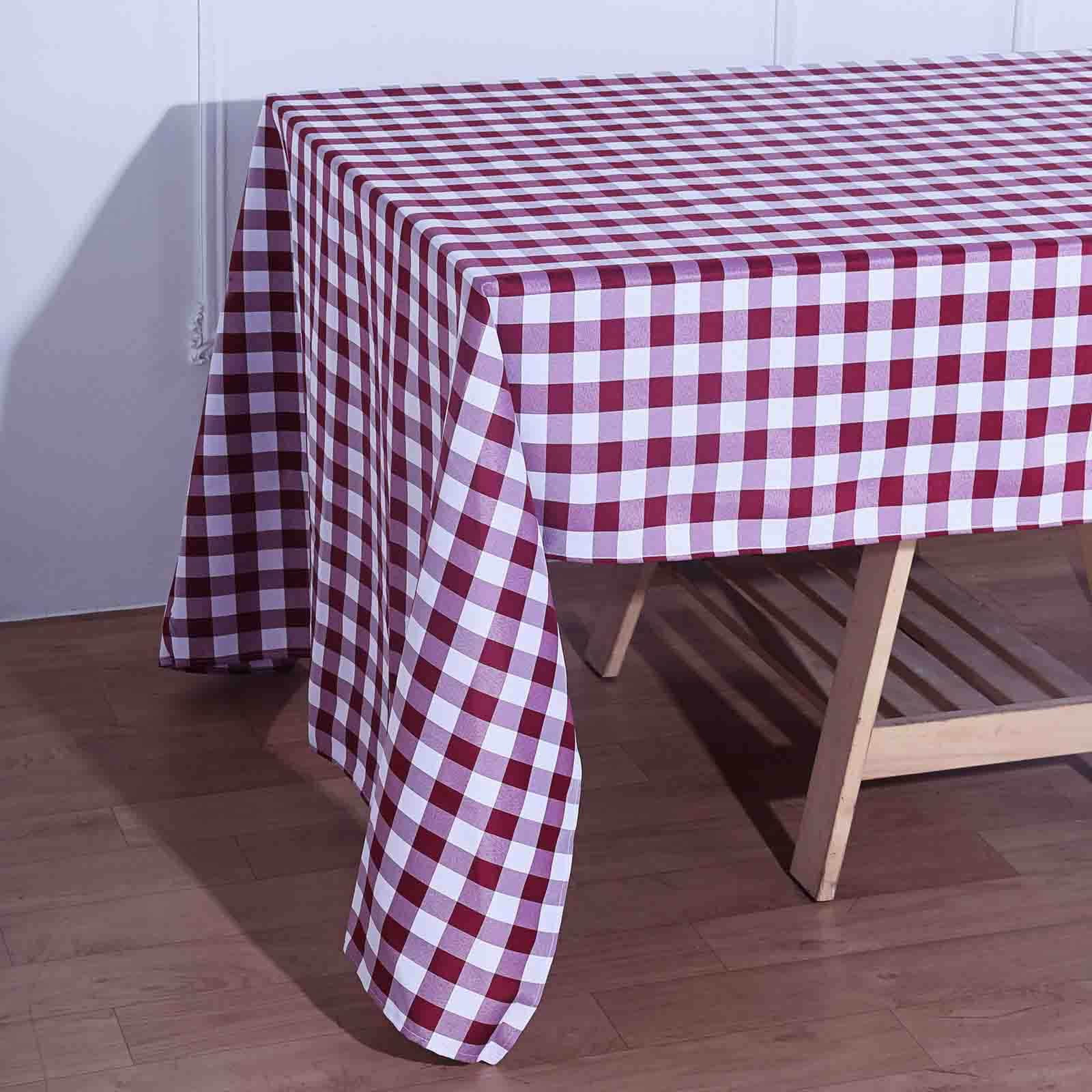 Hot Deal! 60x126 Polyester Buffalo Plaid White/Burgundy Rectangle Tablecloth