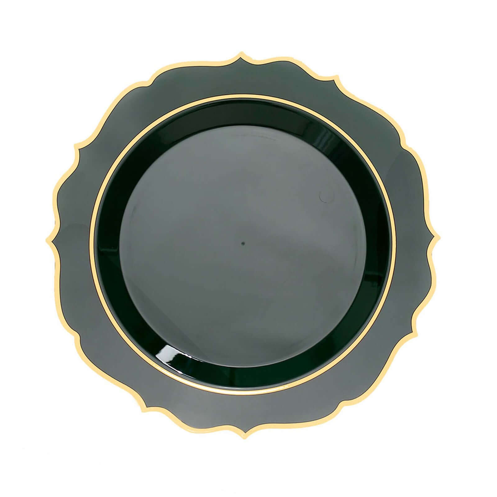 10-Pack Disposable 8-Inch Round Salad Plates in Hunter Green with Gold Scalloped Rim