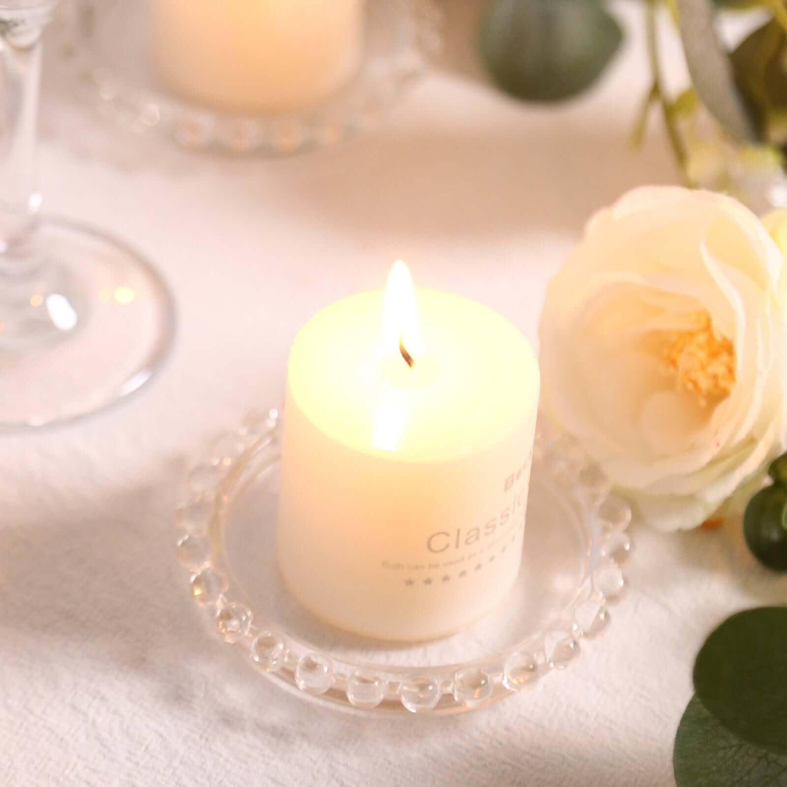 6-Pack Clear Glass Pillar Candle Holder Plates with Beaded Rims - Ideal Small Round Coasters