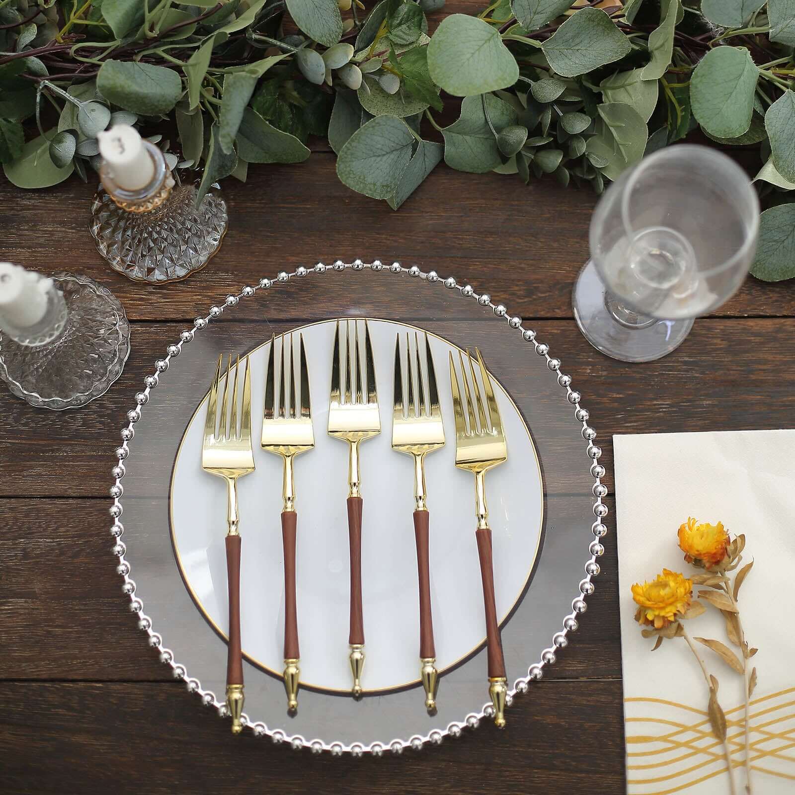 Hot Deal! 24-Pack Gold/Brown European Style Disposable Dinner Forks with Roman Column Handles