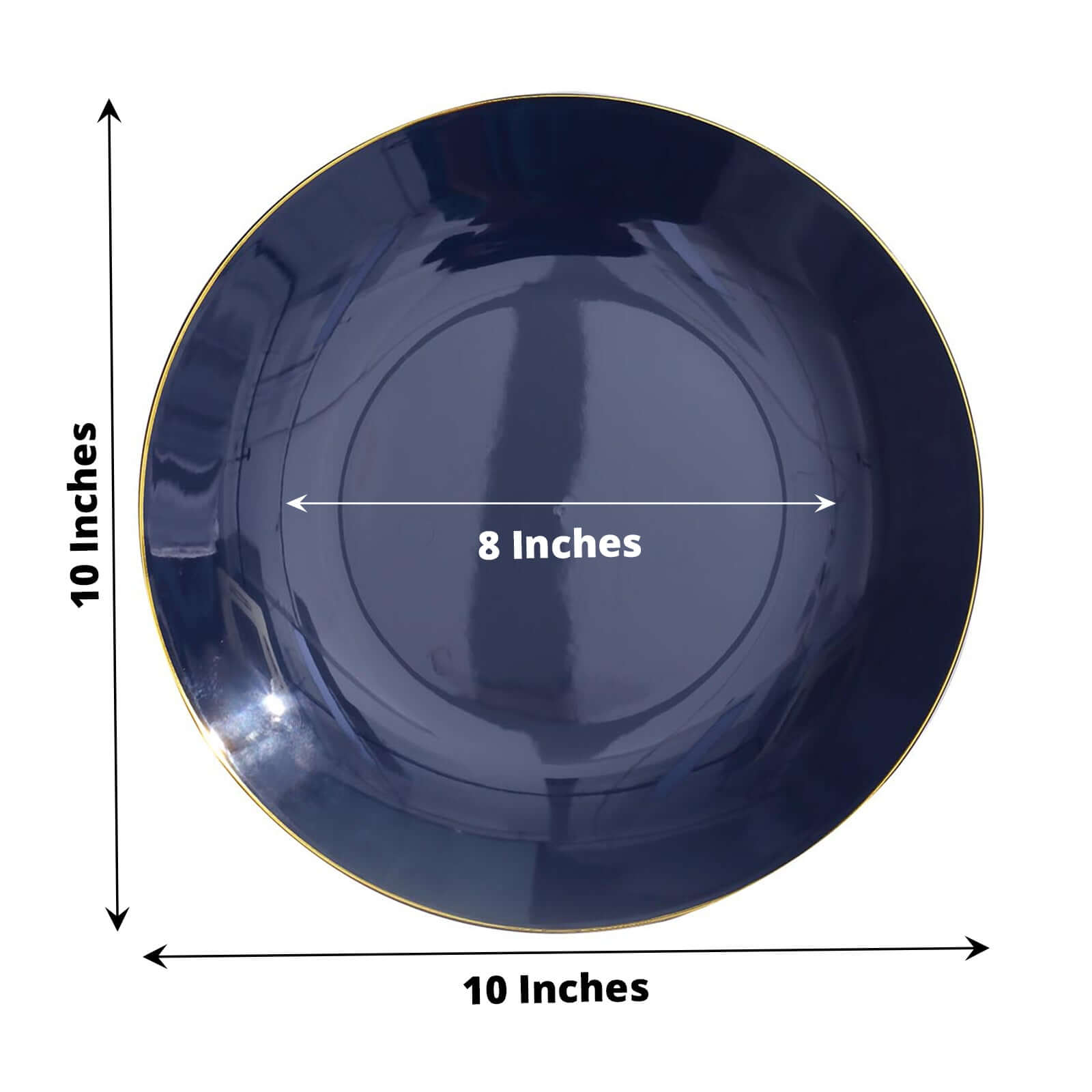 10-Pack Navy Blue Plastic Round Dinner Plates with Gold Rim - Disposable for Party