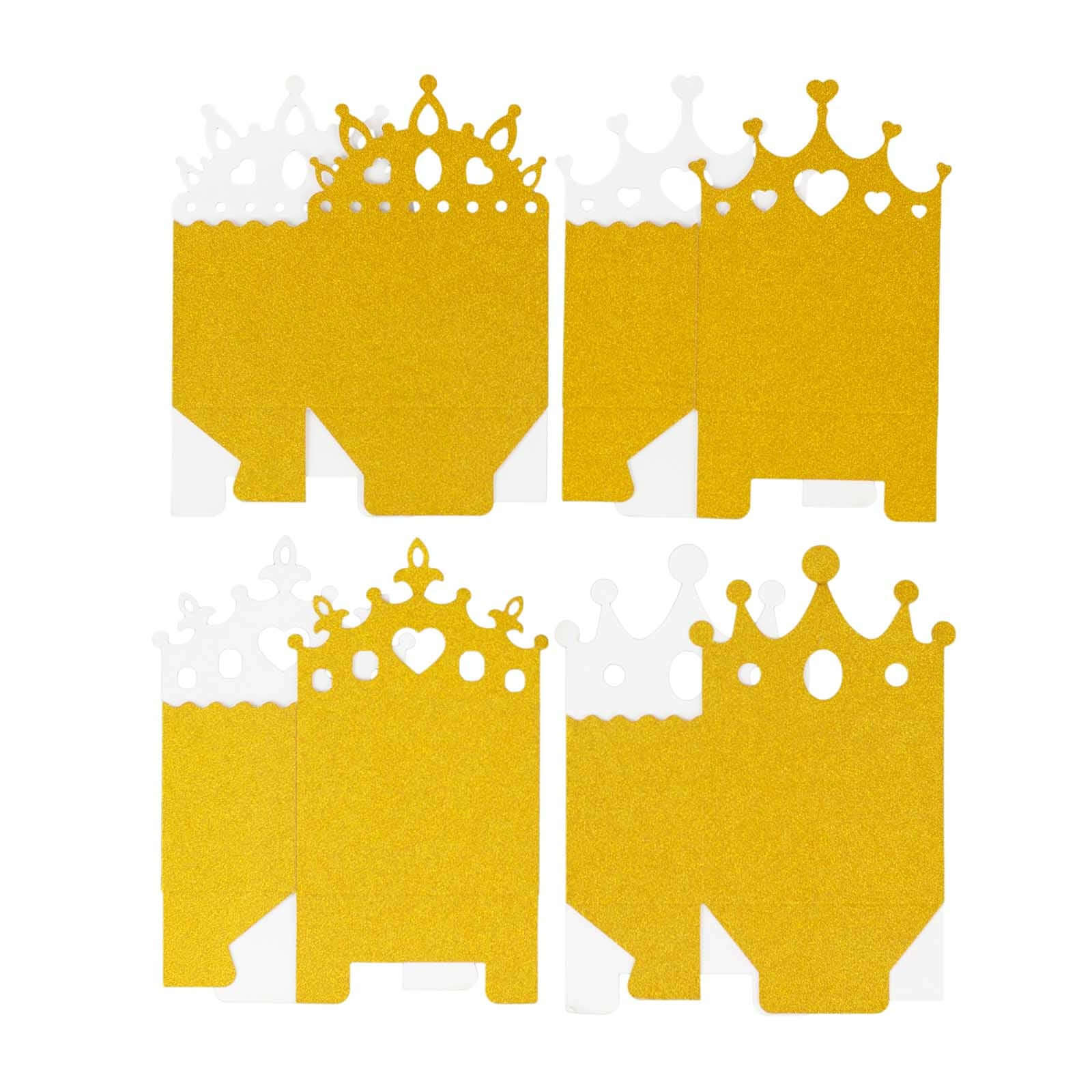 20-Pack Gold Glitter Princess Crown Cardstock Favor Boxes - Ideal for Weddings, Birthdays & Showers