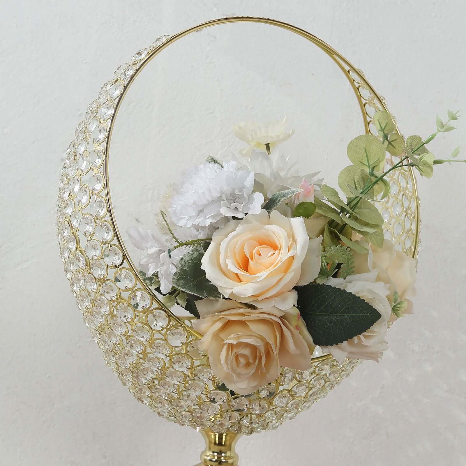 3ft Tall Gold Metal Crystal Beaded Candle Holder Stand - Ideal Wedding Flower Centerpiece