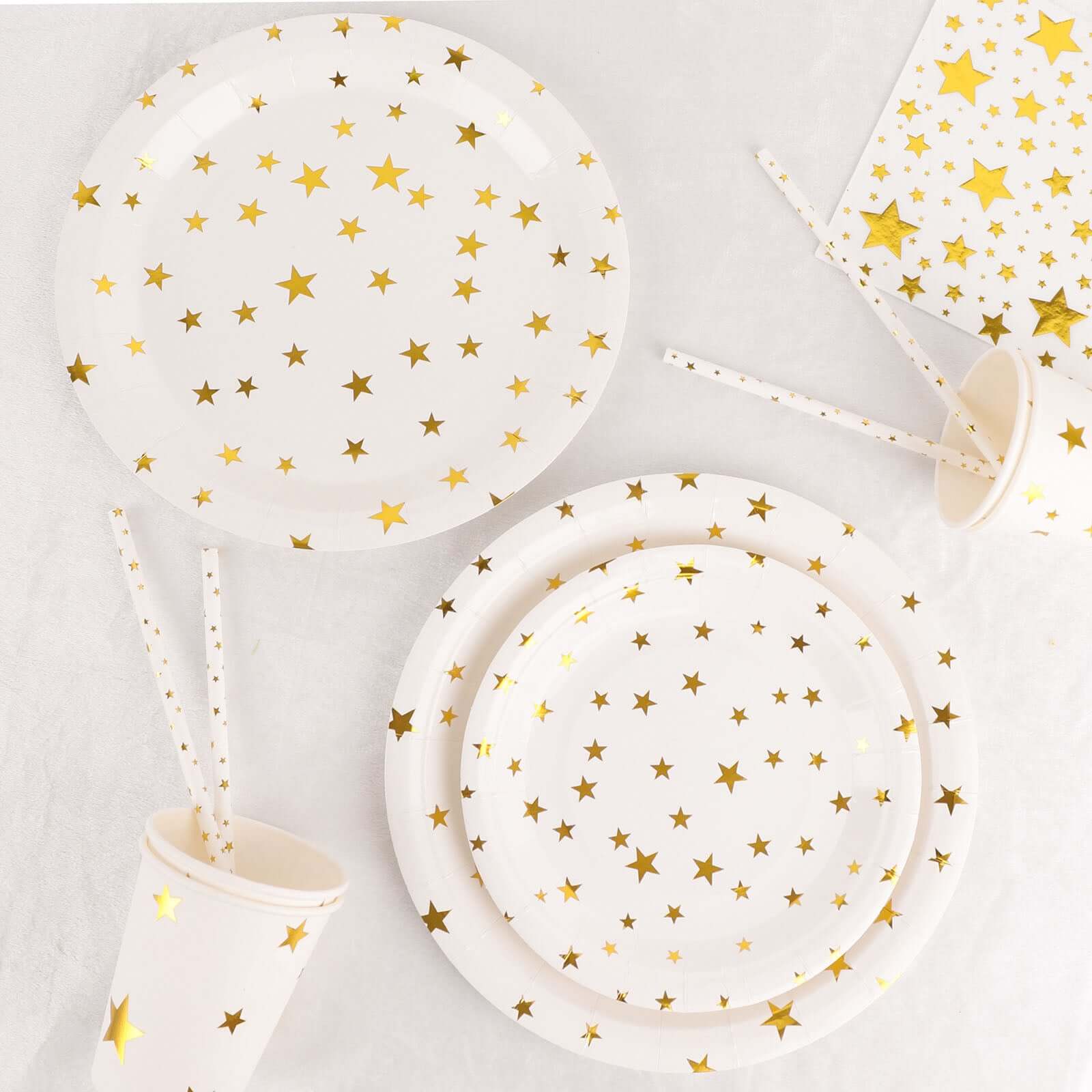 Hot Sale! 120-Piece Disposable Paper Dinnerware Set with White and Gold Star Design