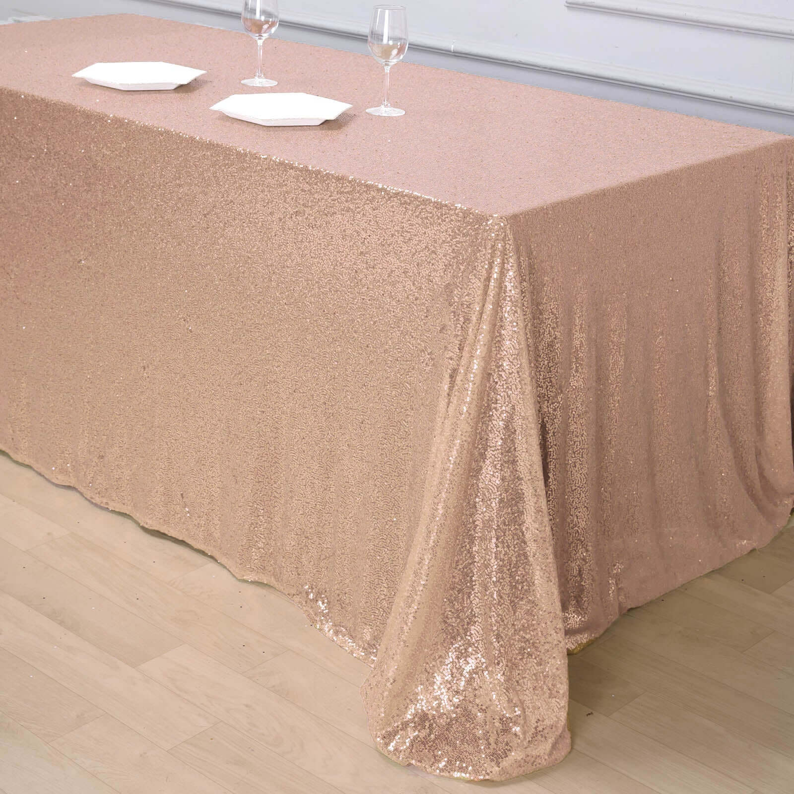 Rose Gold Seamless Twinkling Sequin Rectangle Tablecloth 90x156