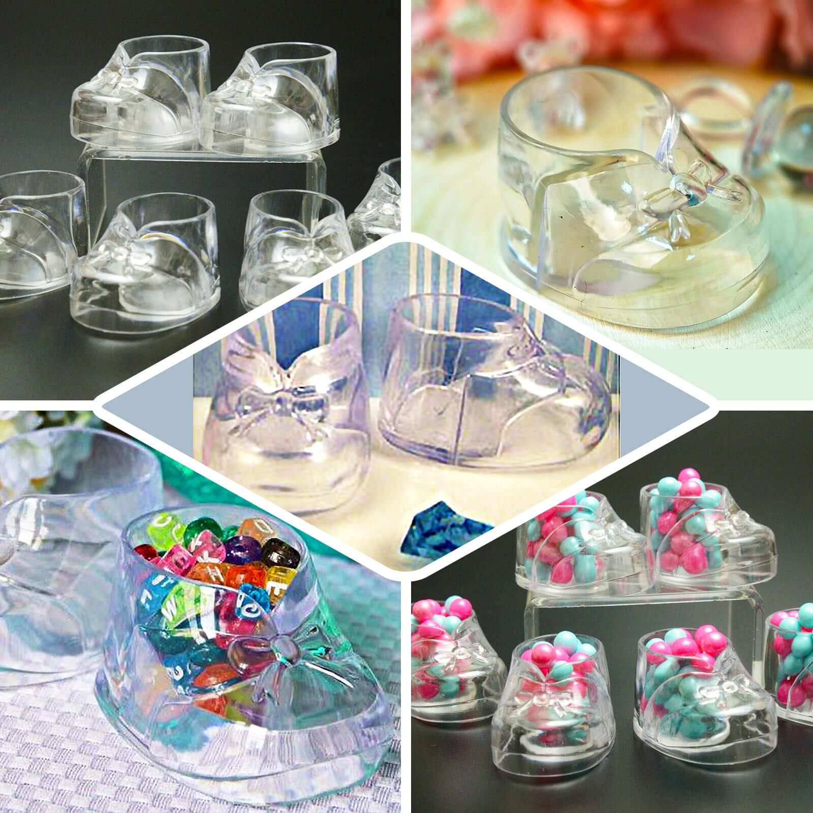 13-Piece Set of 2.5-Inch Clear Plastic Fillable Baby Booties Party Favor Boxes