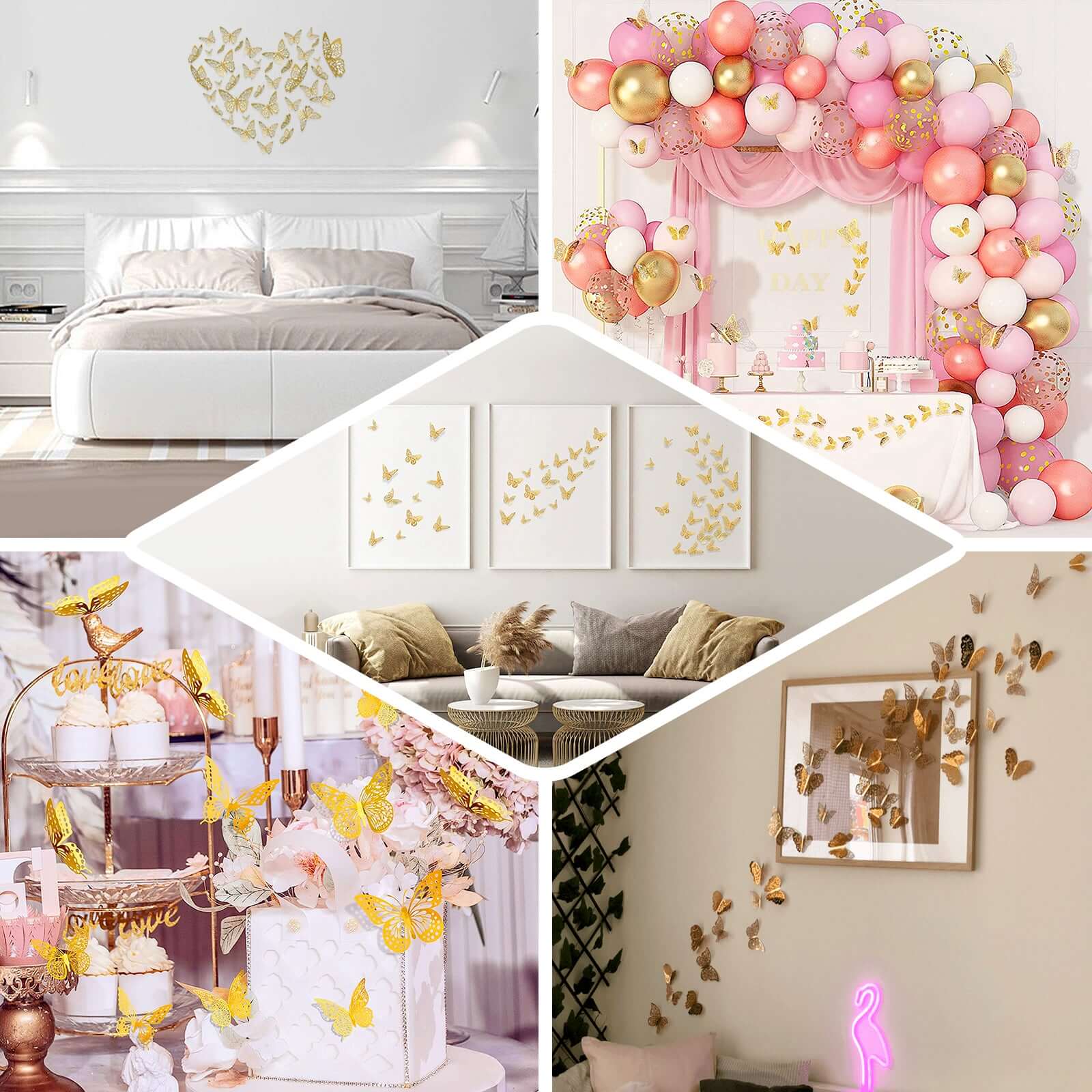 12-Pack Gold 3D Butterfly Wall Decals - DIY Removable, Eye-Catching Decor