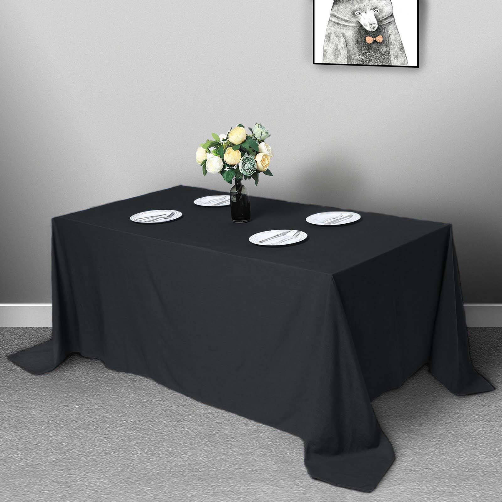 Black 90x132 Polyester Rectangle Tablecloth - Seamless, Wrinkle-Resistant for Elegant Celebrations