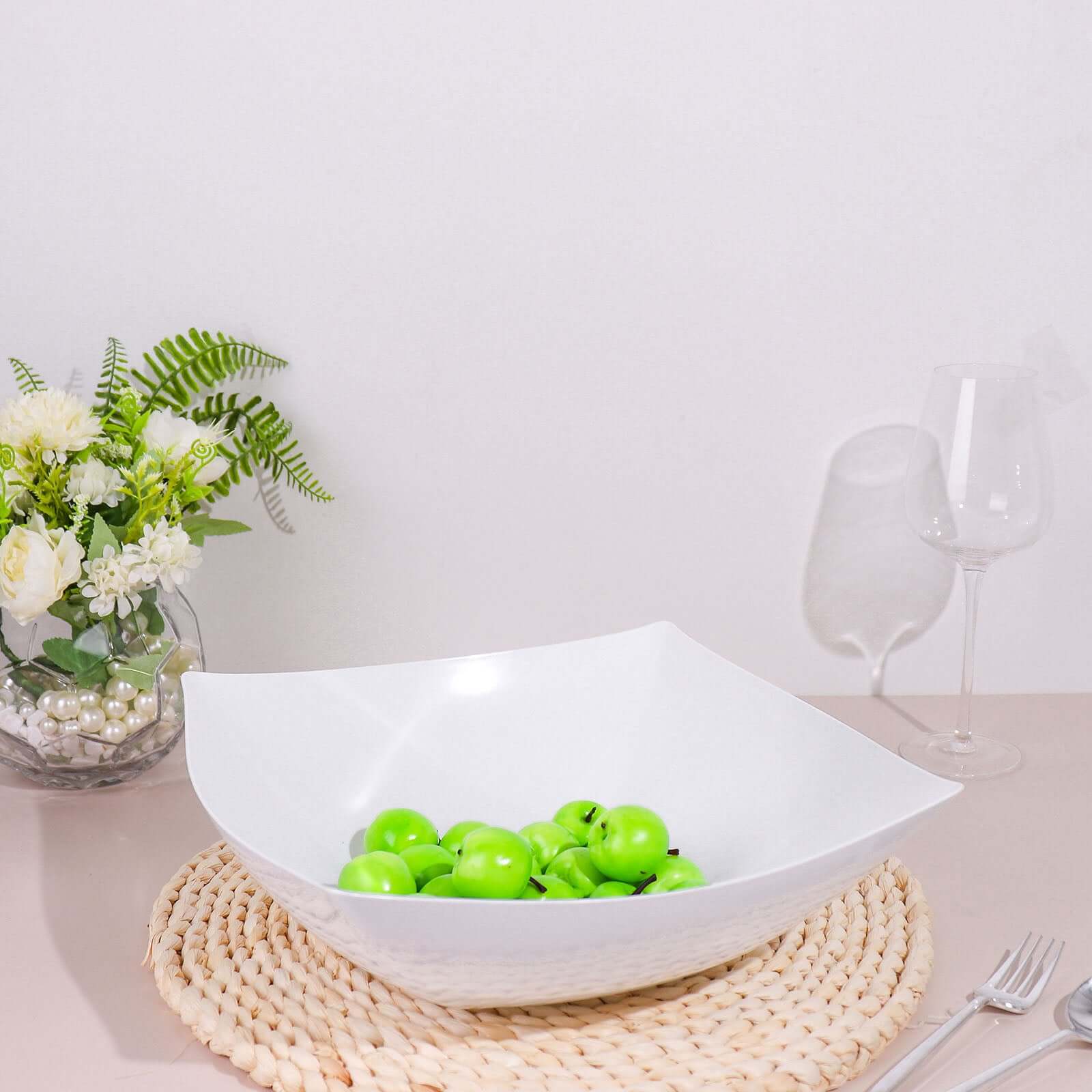 Hot Deal! 4-Pack Large Square White Plastic Salad Bowls - Durable Disposable Party Serving Dishes, 128oz Each
