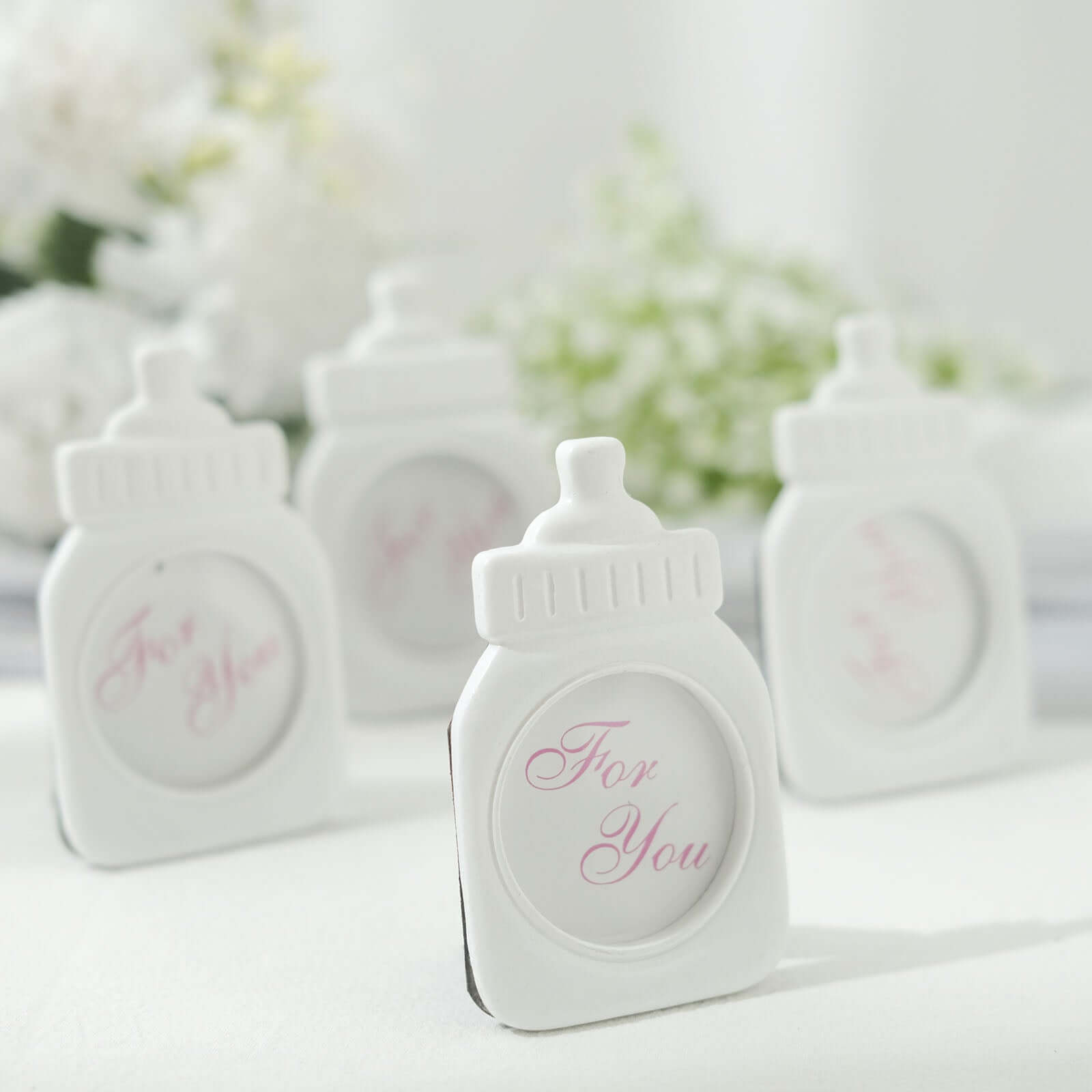 4-Pack White Resin Baby Bottle Photo Frames - Ideal Party Favors for Baby Showers & Gender Reveals