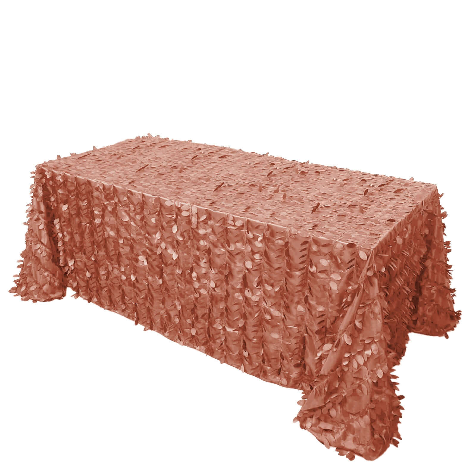 Exclusive Terracotta (Rust) Taffeta Rectangle Tablecloth with 3D Leaf Petal Design