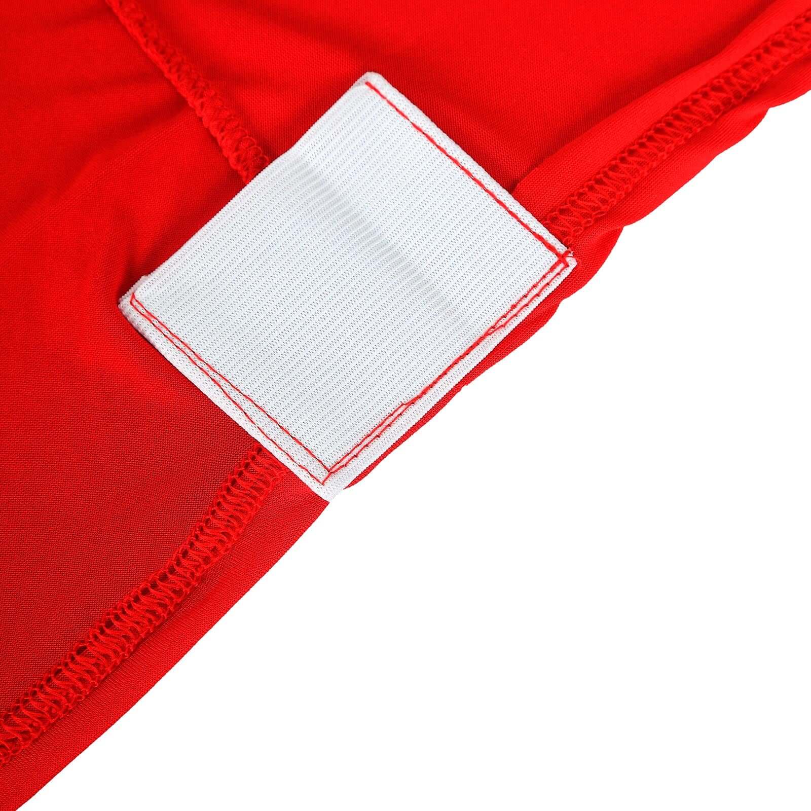 Red Stretch Spandex 96x30 Rectangle Table Cover with Curved Open Back for Professional Look