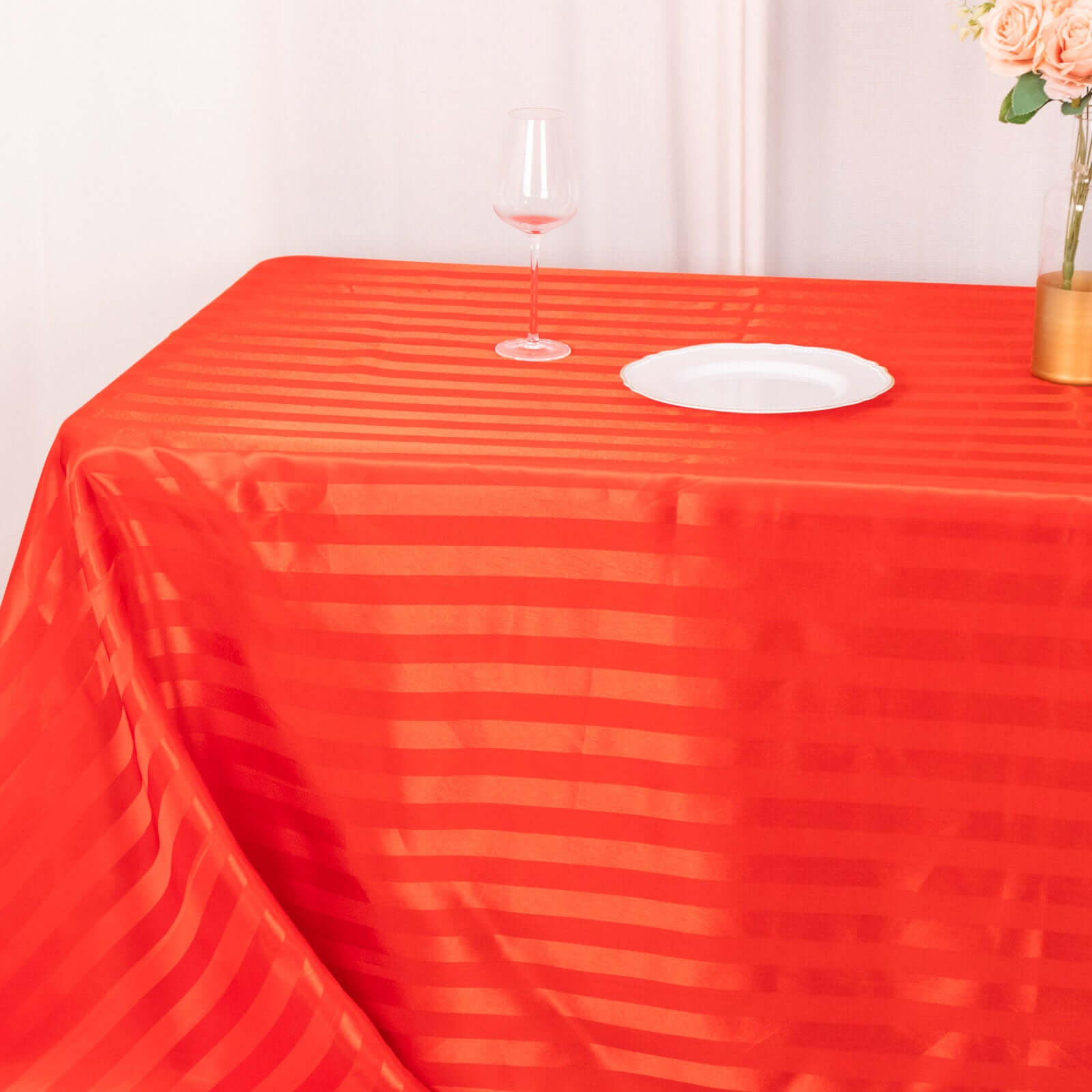 Hot Deal! Red Satin Striped 90x132 Rectangular Seamless Tablecloth