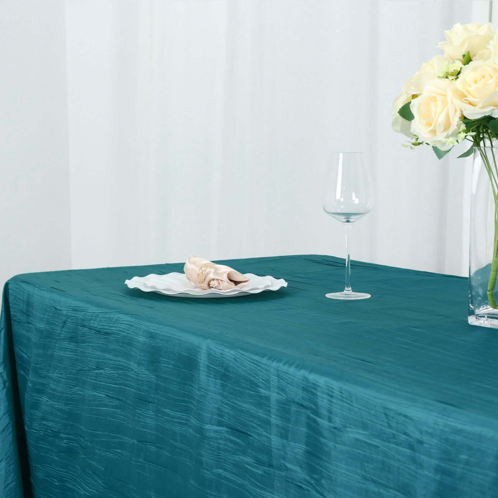 Teal Crinkle Taffeta 90x156 Rectangle Tablecloth - Seamless, Exquisite Cover