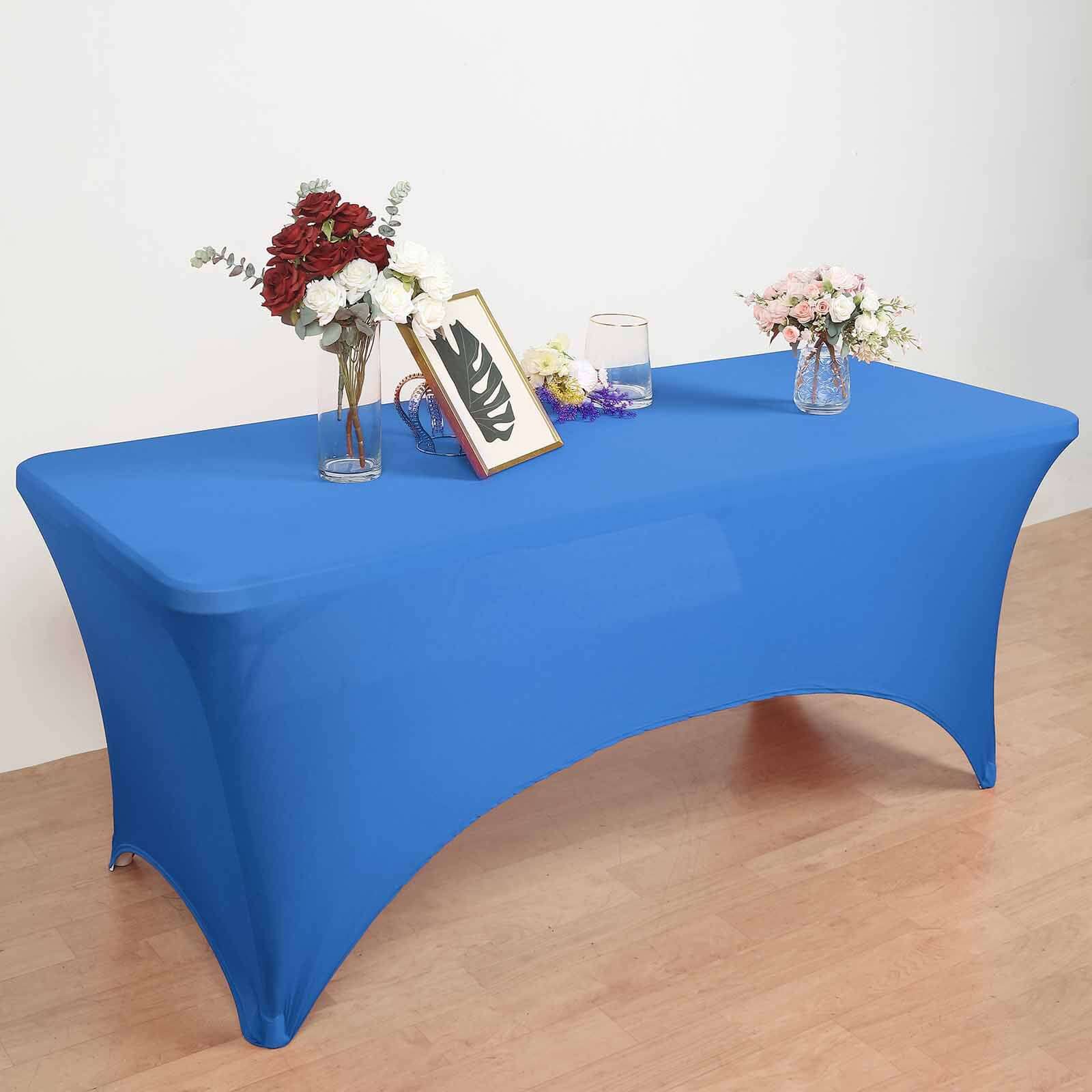 Hot Deal! Royal Blue Stretch Spandex 96x30 Rectangle Table Cover with Curved Open Back for Professional Look