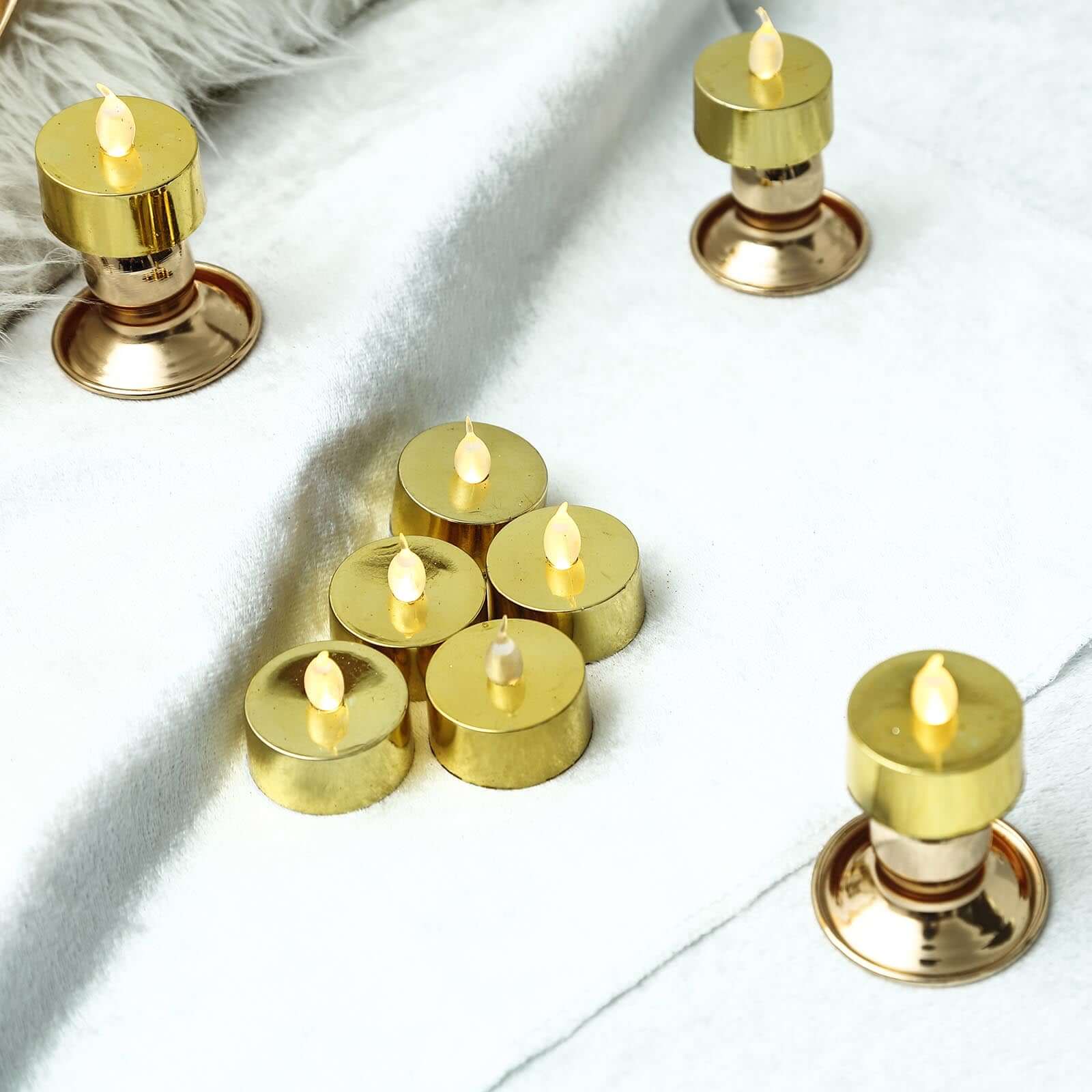 Amazing 12-Pack Reusable Flameless LED Tealight Candles with Metallic Gold Design, Battery Operated