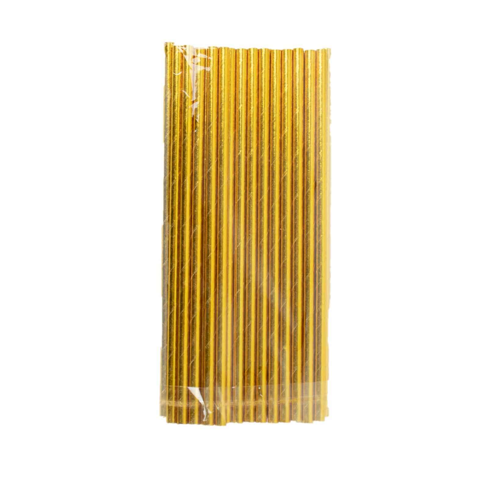 50-Pack Disposable Biodegradable Metallic Gold Foil Paper Straws - Ideal for Events