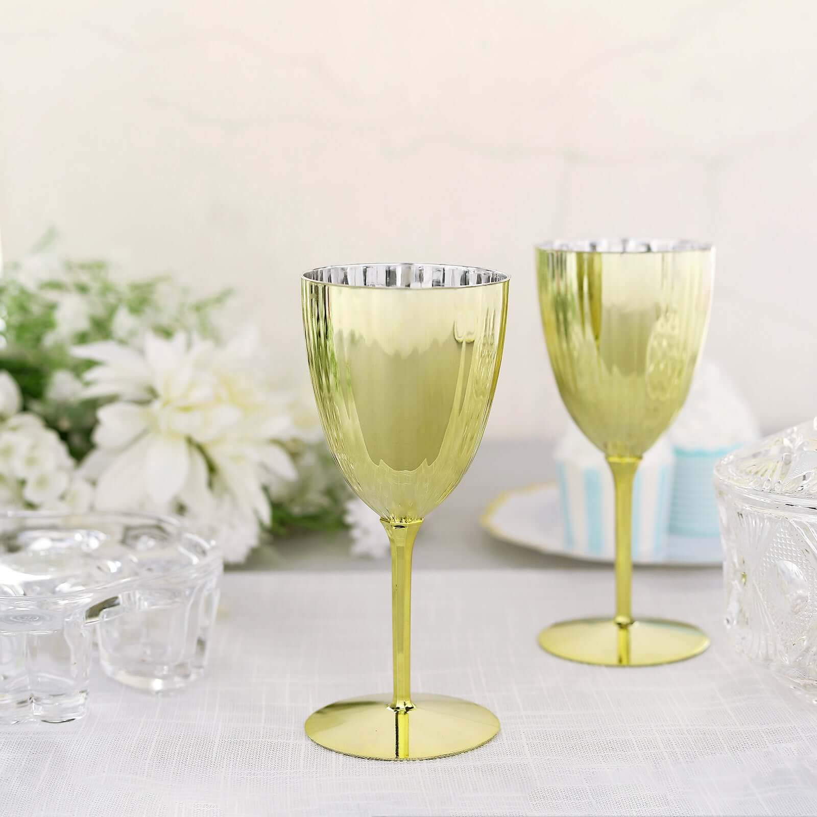 8oz Disposable Metallic Gold Plastic Wine Glasses - Set of 6 for Parties & Special Events