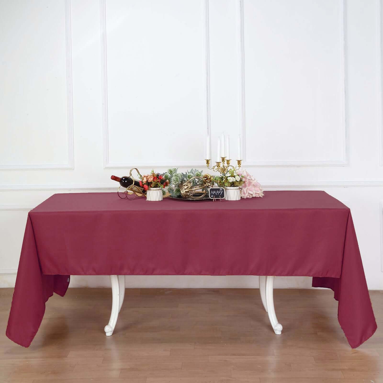 Burgundy 60x126 Polyester Rectangle Tablecloth - Wrinkle-Resistant & Stain-Free