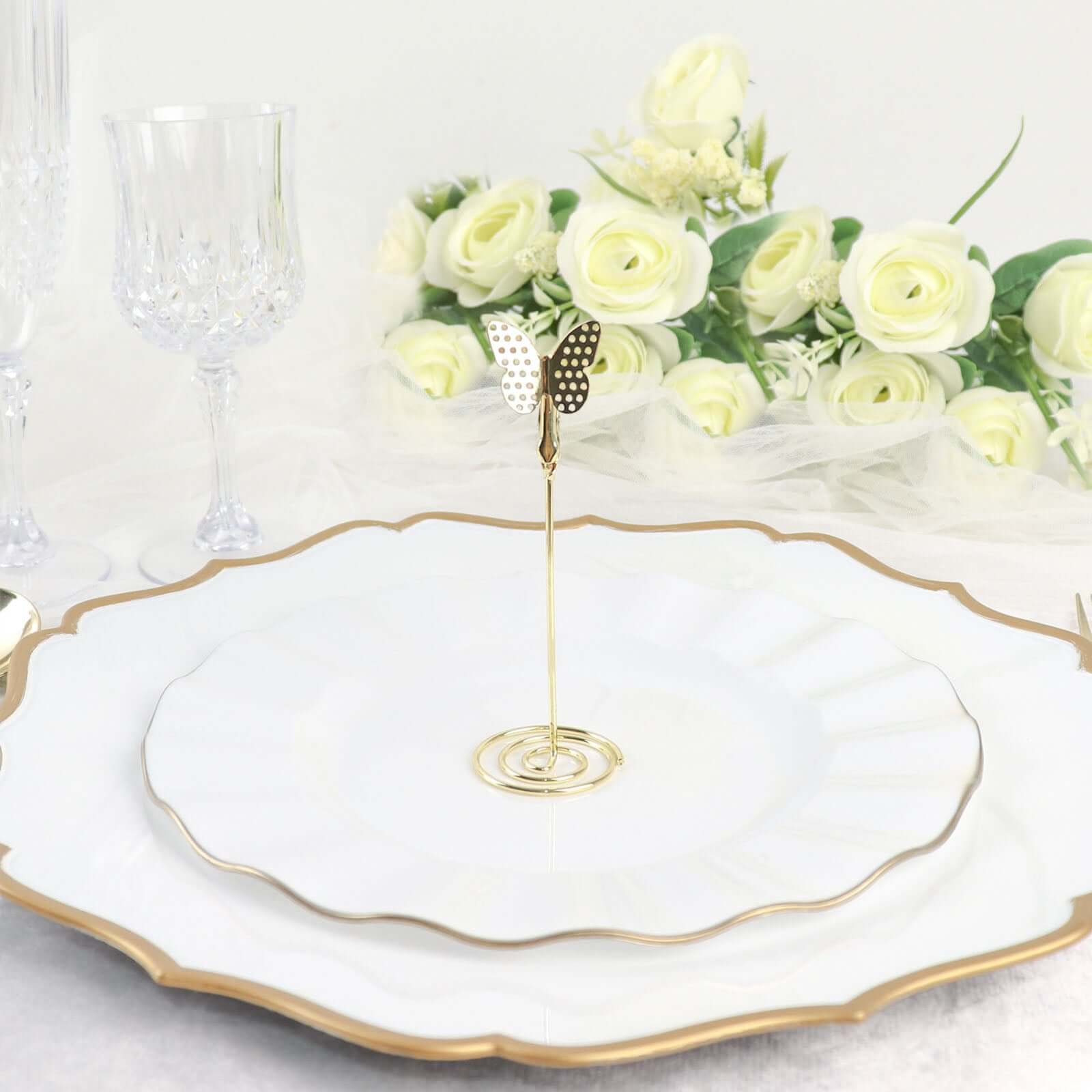 5-Pack Gold Metal Place Card Holders - Modern Table Stands with Butterfly Clips
