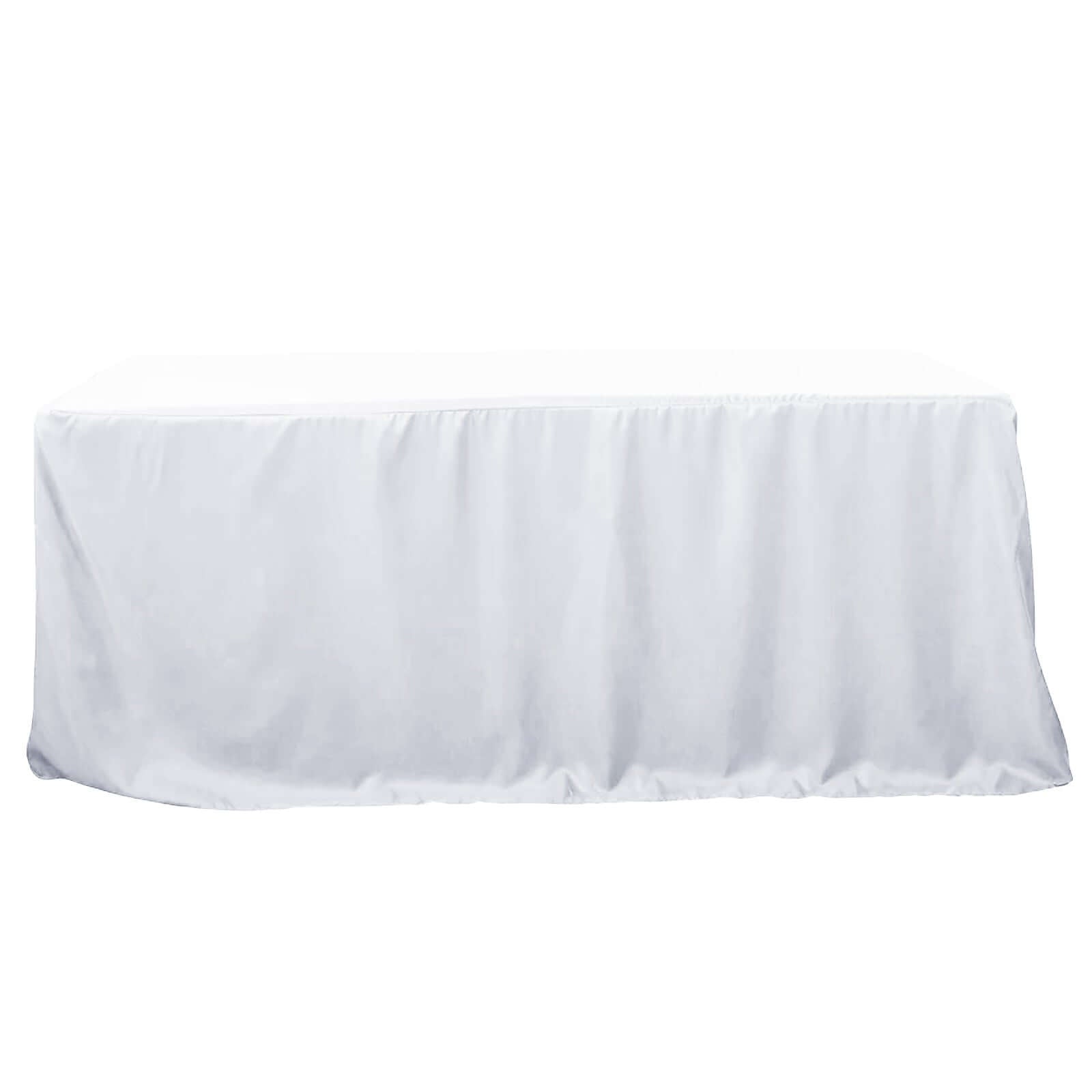 Premium White Fitted Polyester Tablecloth (96x30) - Ideal for Trade Shows, Catering & Events