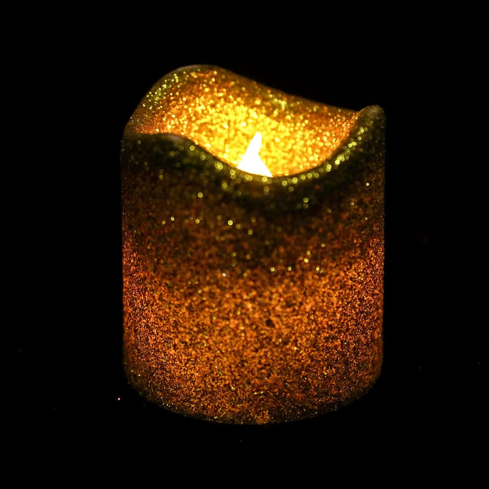 Hot Sale! 12-Piece Reusable Flameless LED Votive Candles with Glittered Gold Design, Battery Operated