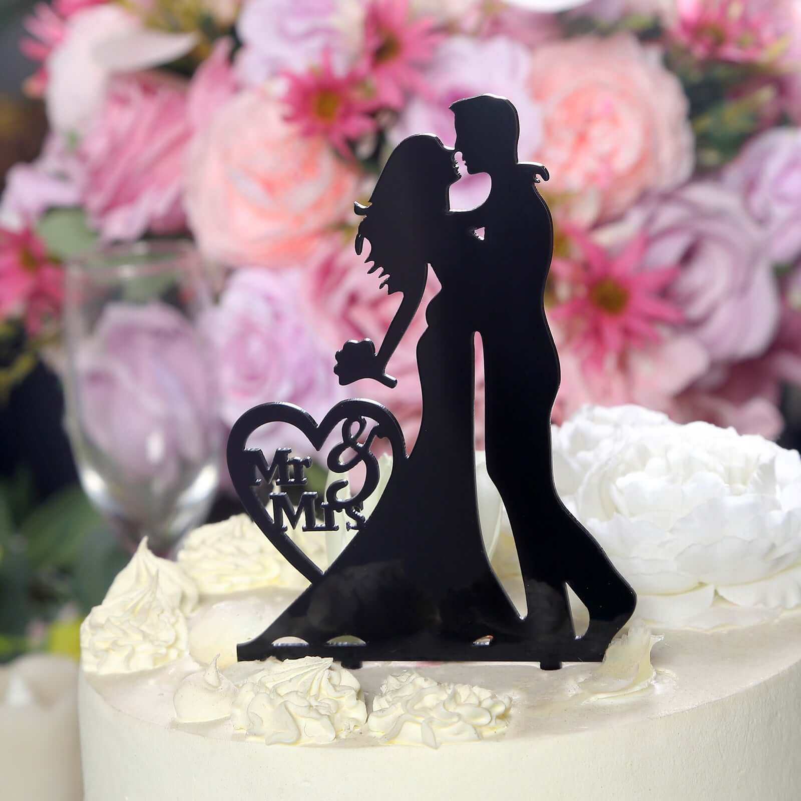 Hot Sale! Black Silhouette Mr and Mrs Acrylic Wedding Cake Toppers Set