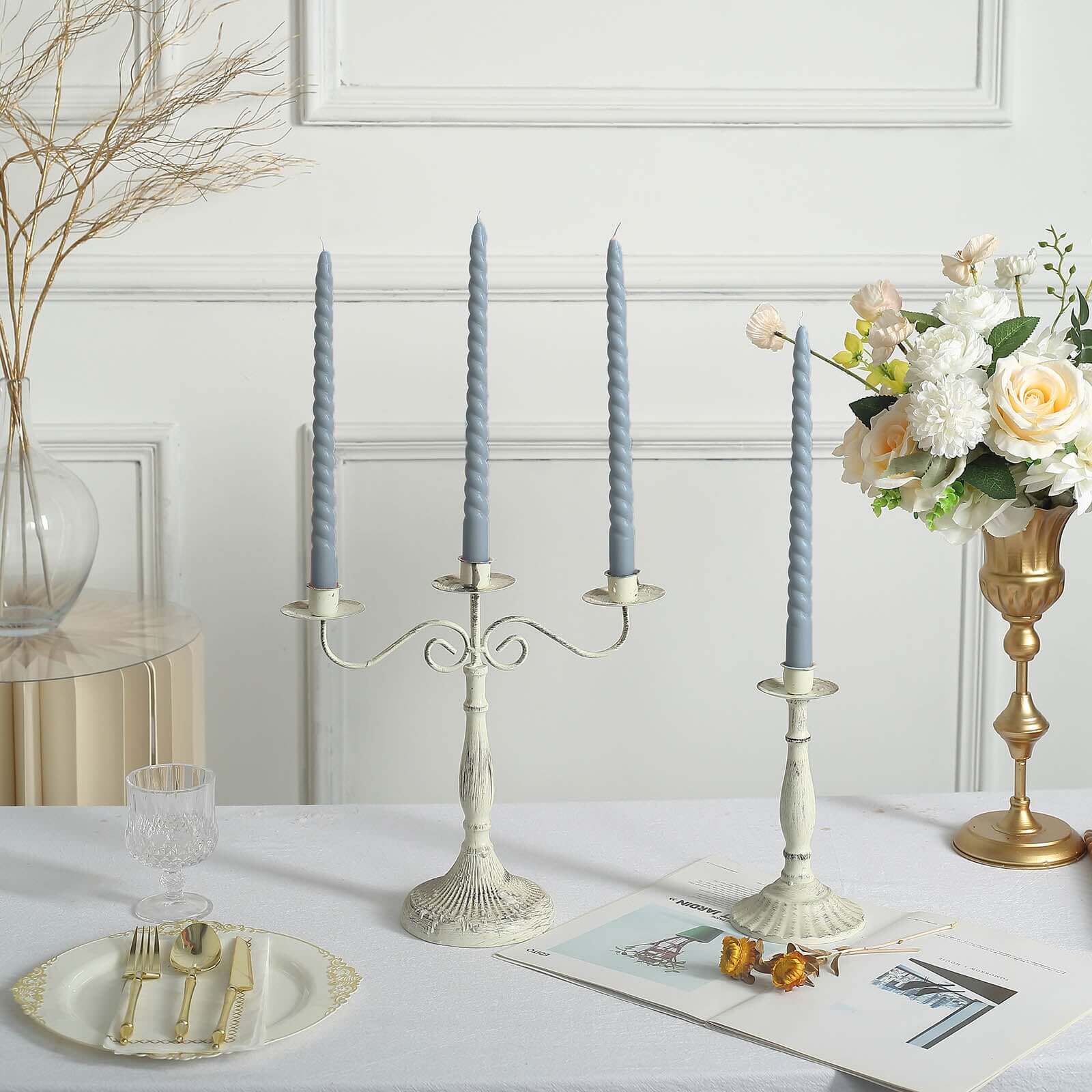 Hot Deal! 12-Pack Premium Unscented Dusty Blue Spiral Taper Candles, 11.25