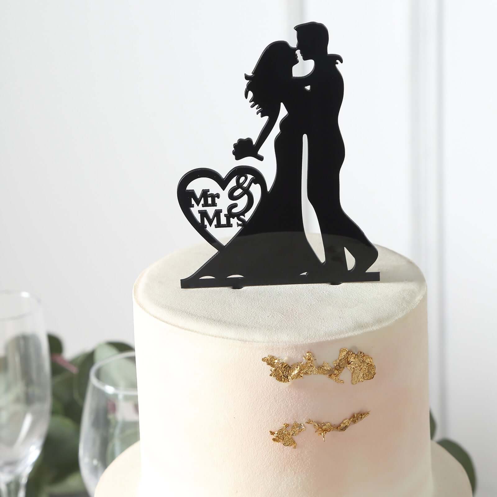 Hot Sale! Black Silhouette Mr and Mrs Acrylic Wedding Cake Toppers Set
