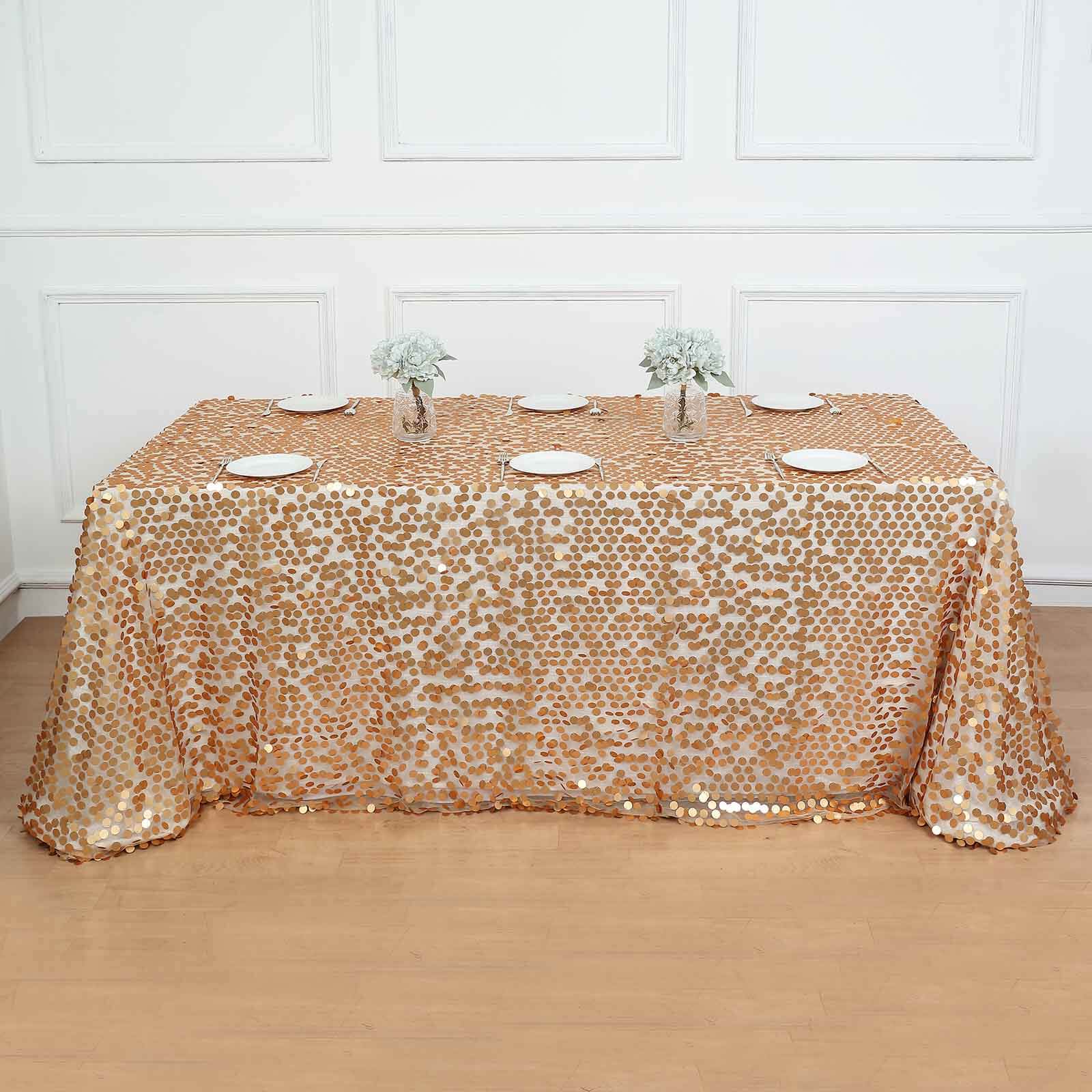 Hot! Seamless Matte Champagne Sequin Tablecloth, 90x156 Rectangle