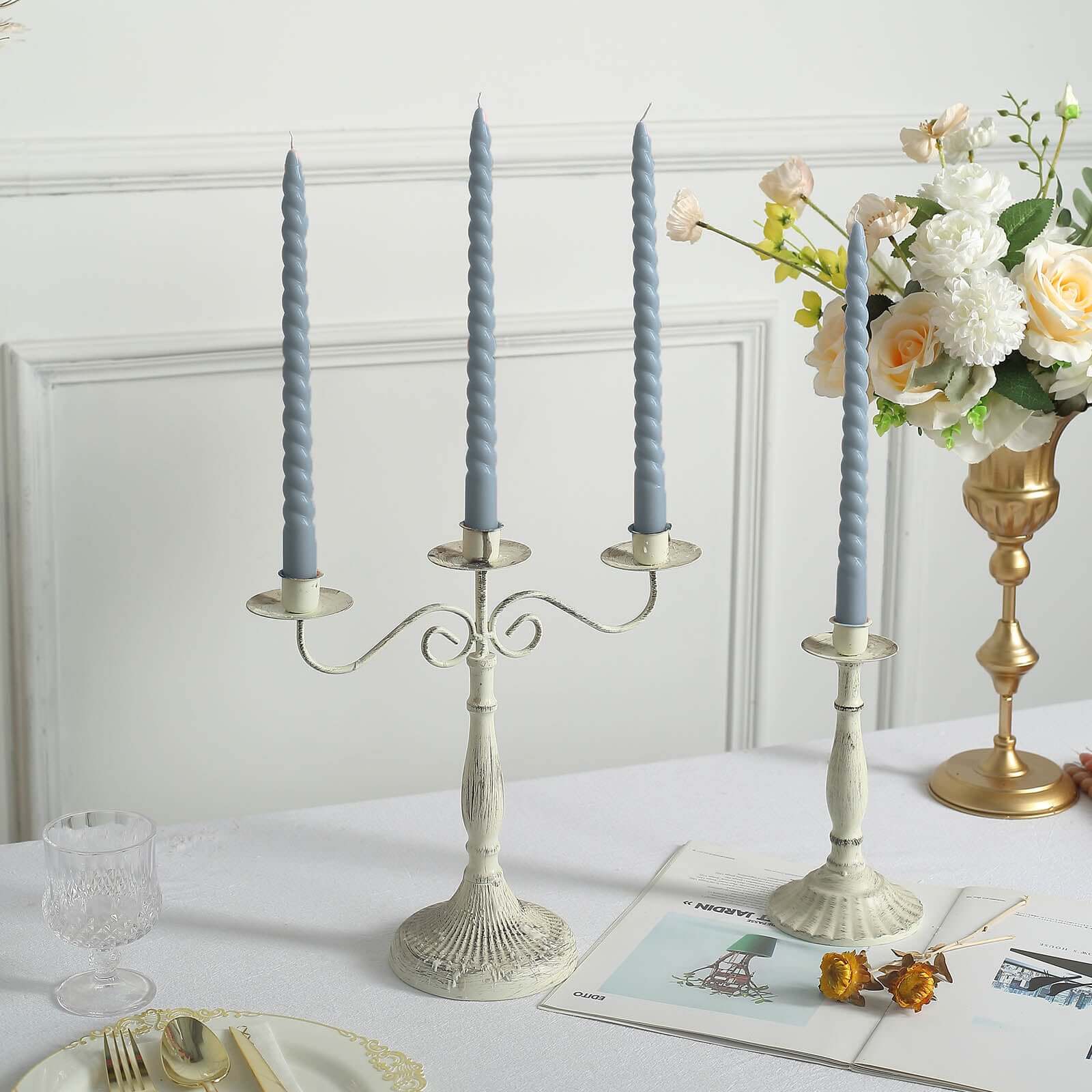 Hot Deal! 12-Pack Premium Unscented Dusty Blue Spiral Taper Candles, 11.25