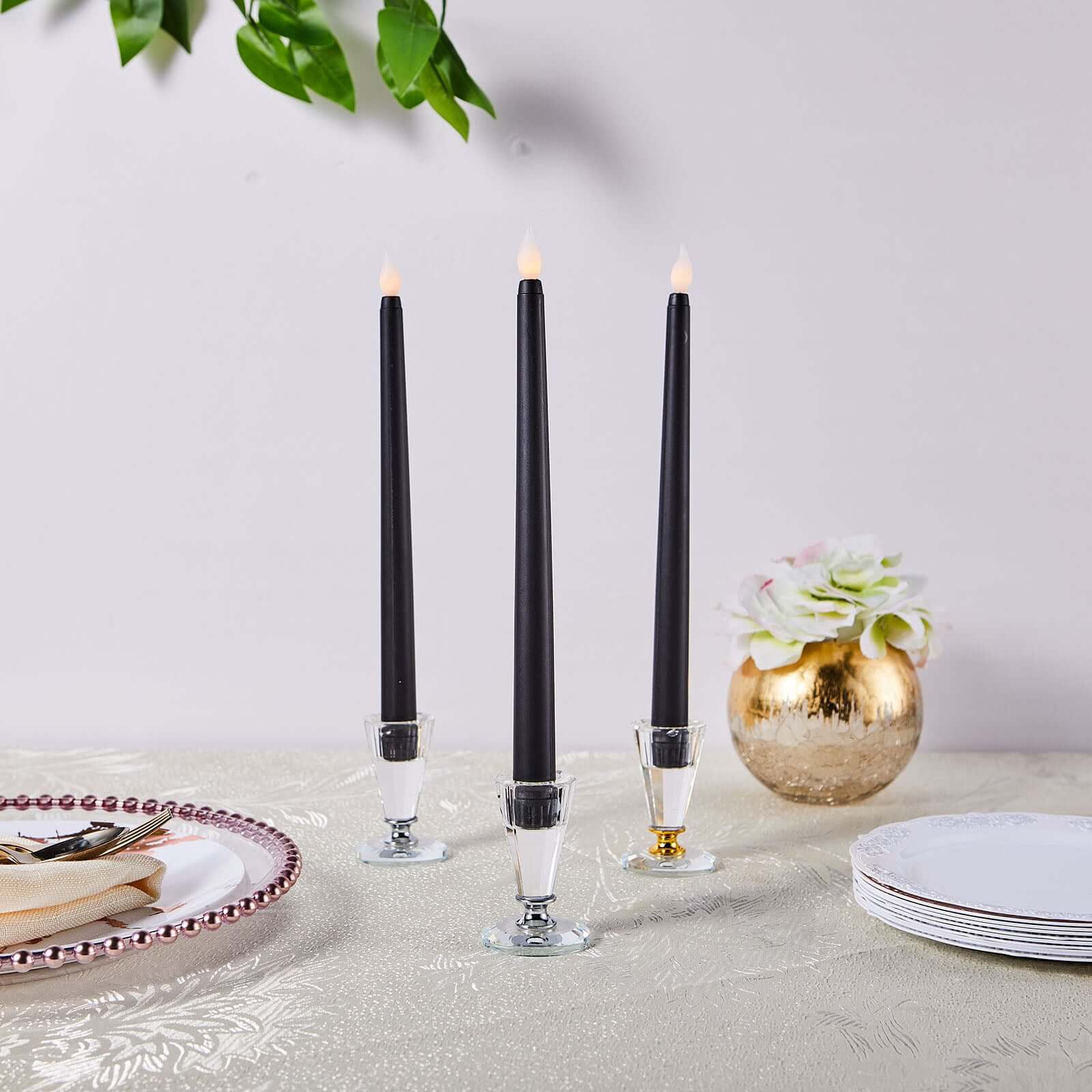 3-Pack Black Flameless Taper LED Decorative Candles with Warm Flickering Light - Ideal for Various Occasions