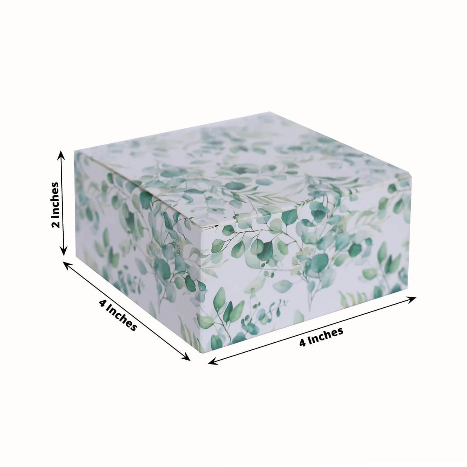 25-Pack White & Green Eucalyptus Print Cardstock Party Favor Boxes - 4x4x2, Ideal for Various Occasions