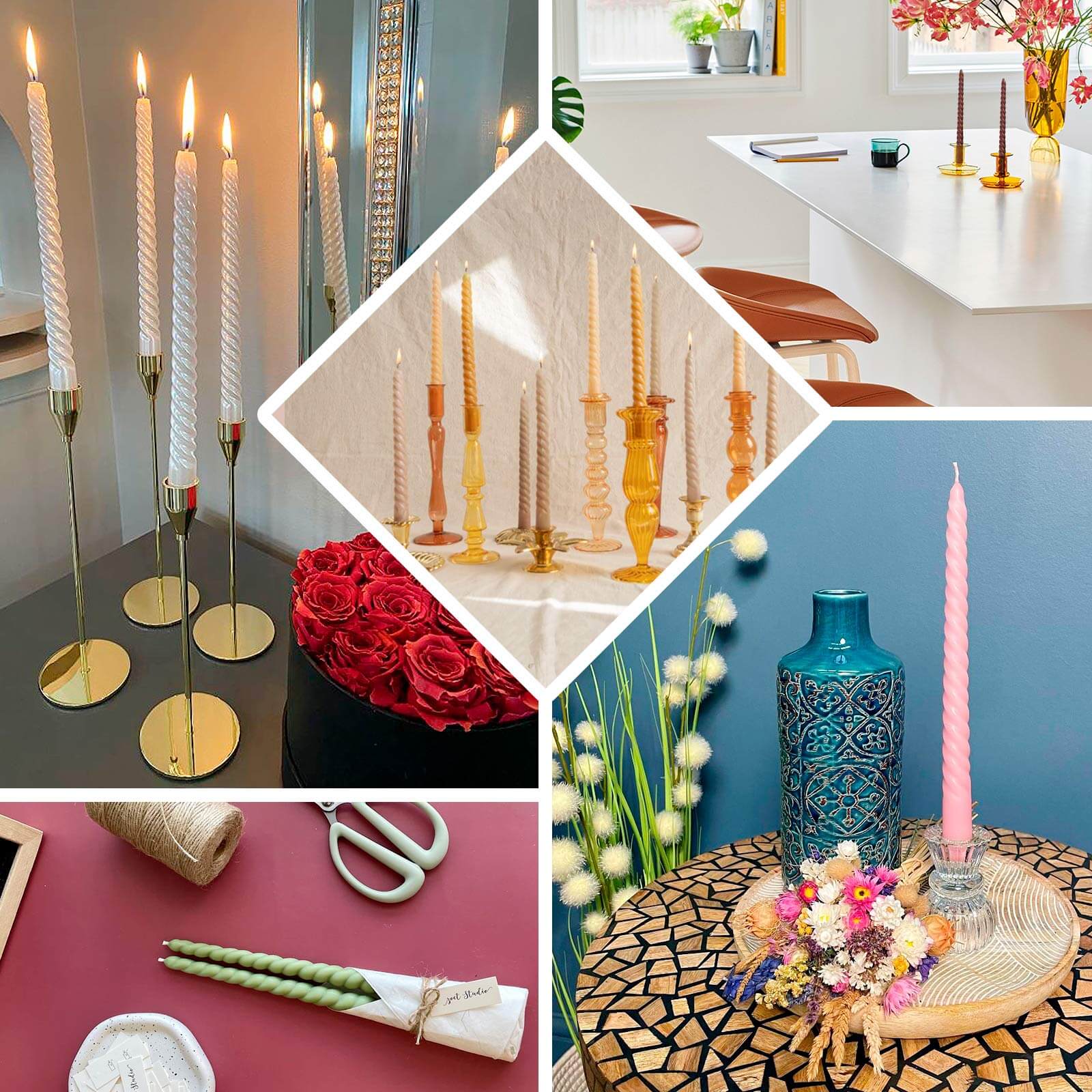 Hot Deal! 12-Pack Premium Unscented Dusty Blue Spiral Taper Candles, 11.25