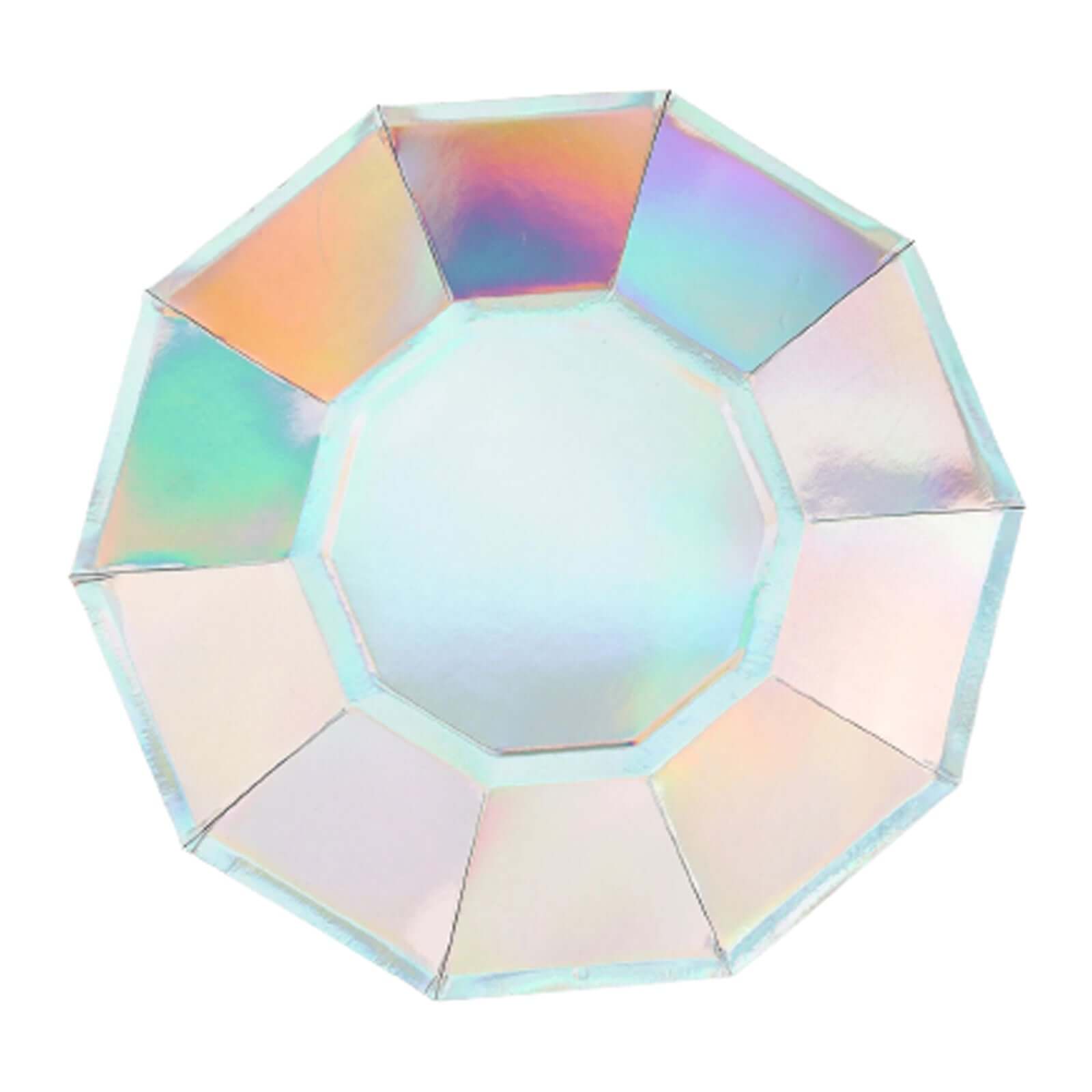 25-Pack 9-Inch Iridescent Decagon Disposable Dinner Plates for Disco & Space Parties