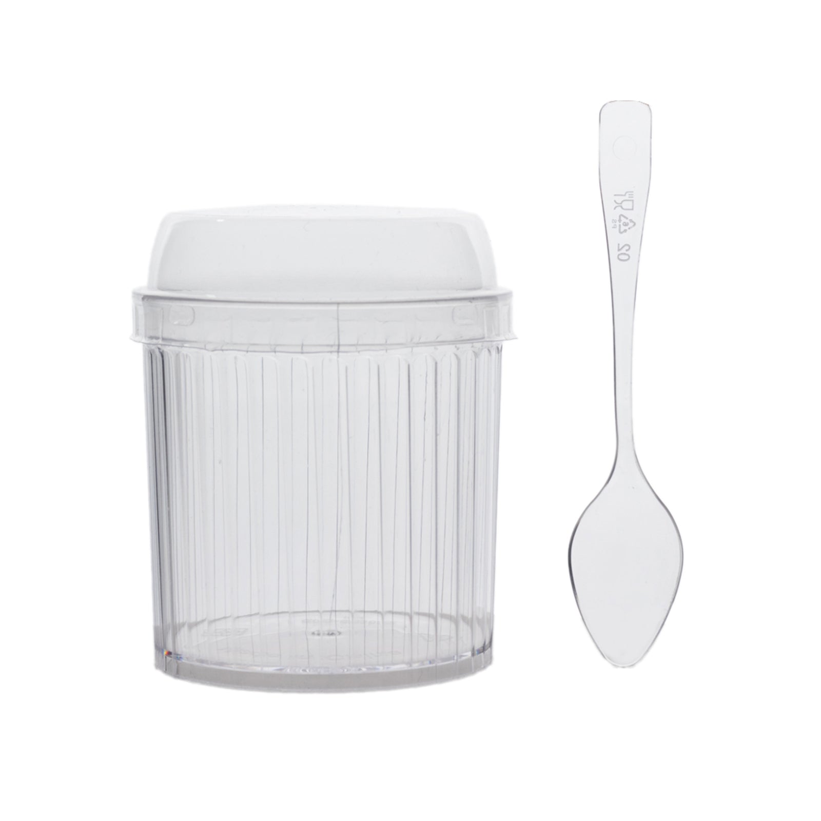 24-Pack 5oz Clear Ribbed Plastic Fruit Dessert Cups with Lid and Spoon - Ideal for Parfaits