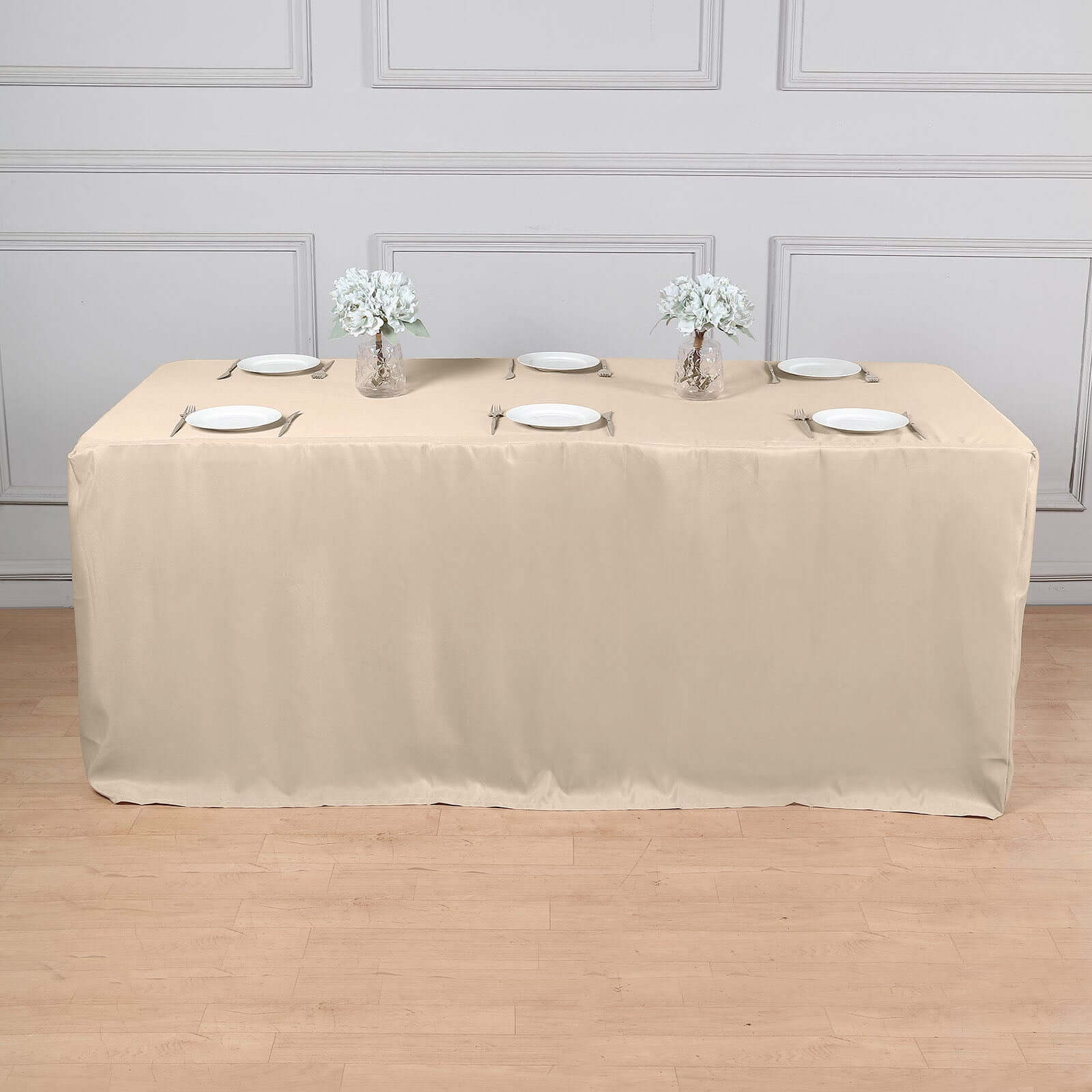 Durable Nude Fitted Polyester Tablecloth for 6FT Rectangle Tables - Ideal for Events