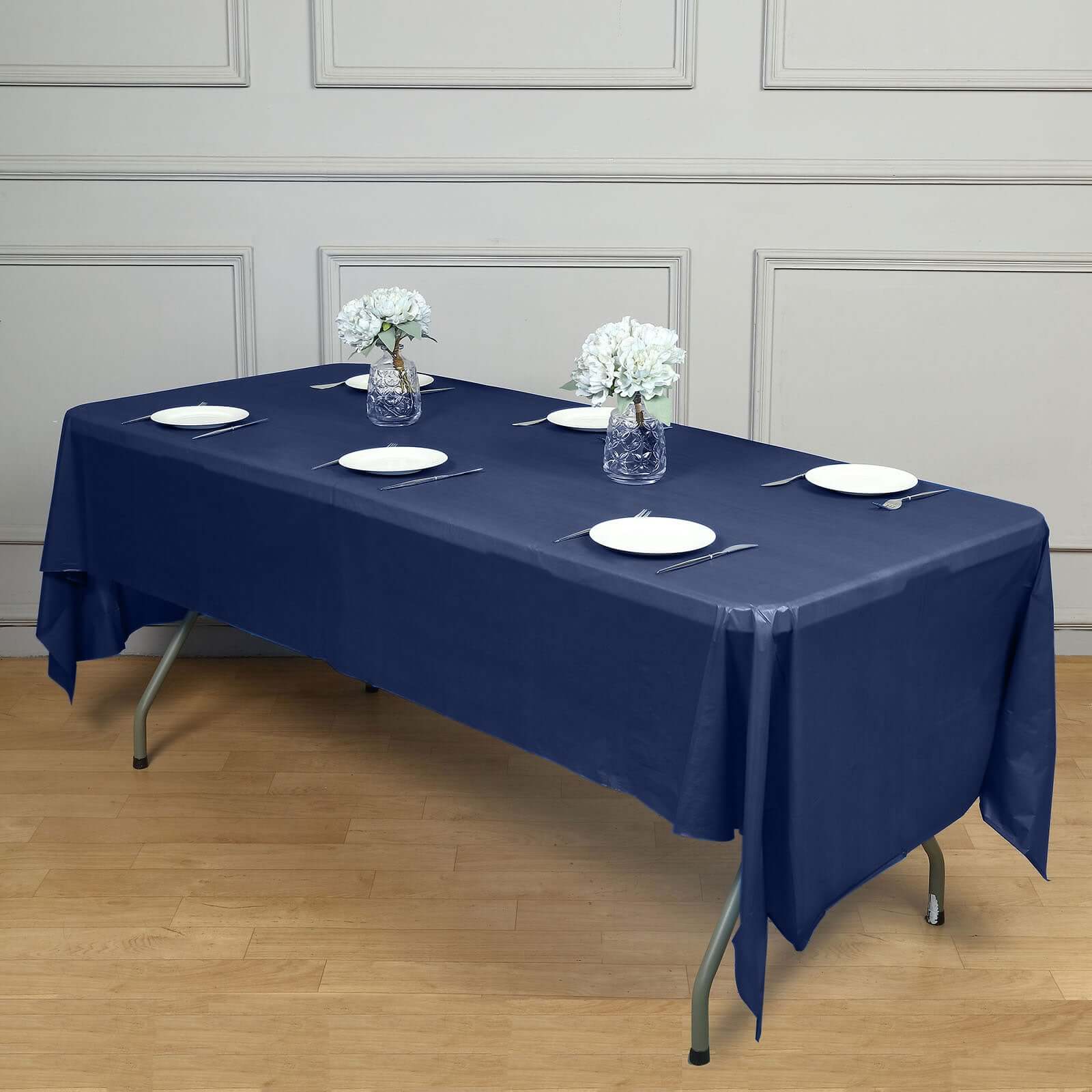 Navy Blue 5-Pack Disposable Plastic Rectangle Table Covers 54x108 - Ideal for Gatherings