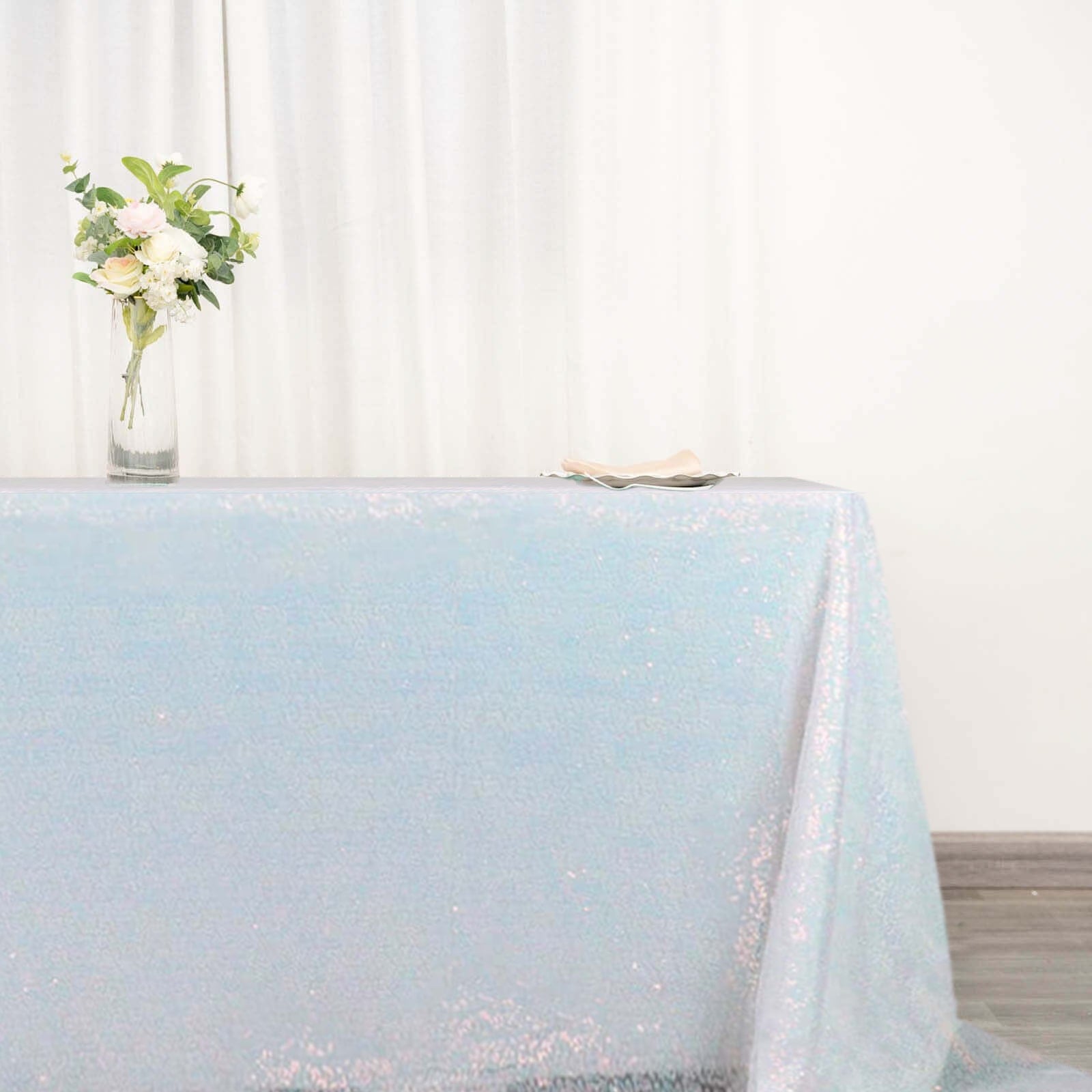 Iridescent Blue Seamless Sparkly 90x132 Rectangle Sequin Tablecloth