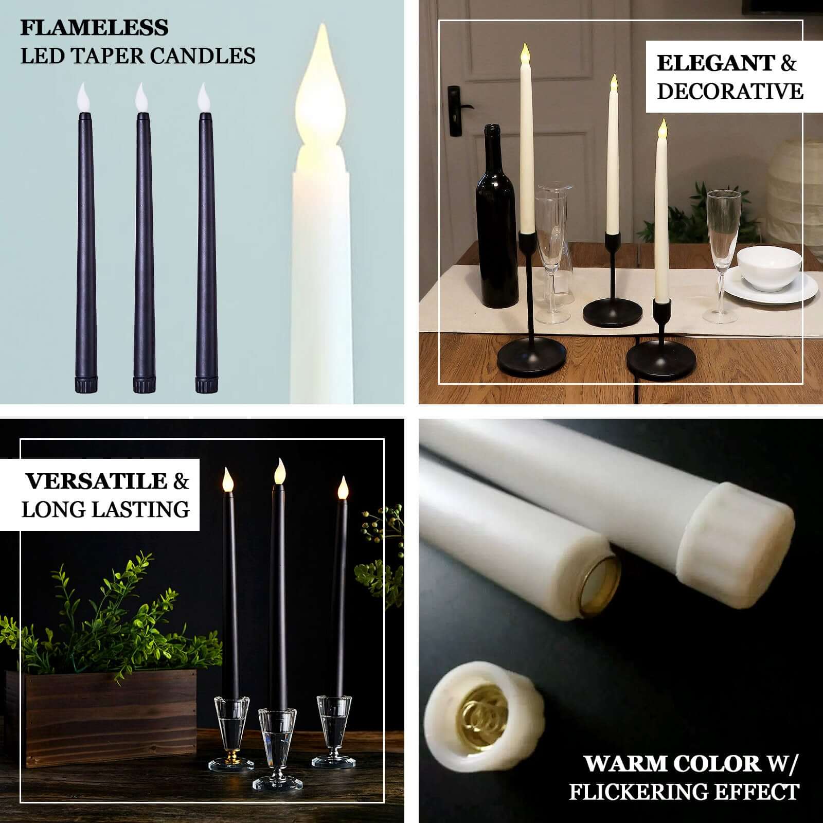 Hot Deal! 3-Pack Flameless LED Taper Candles with Warm Flickering Light, 11 Inches