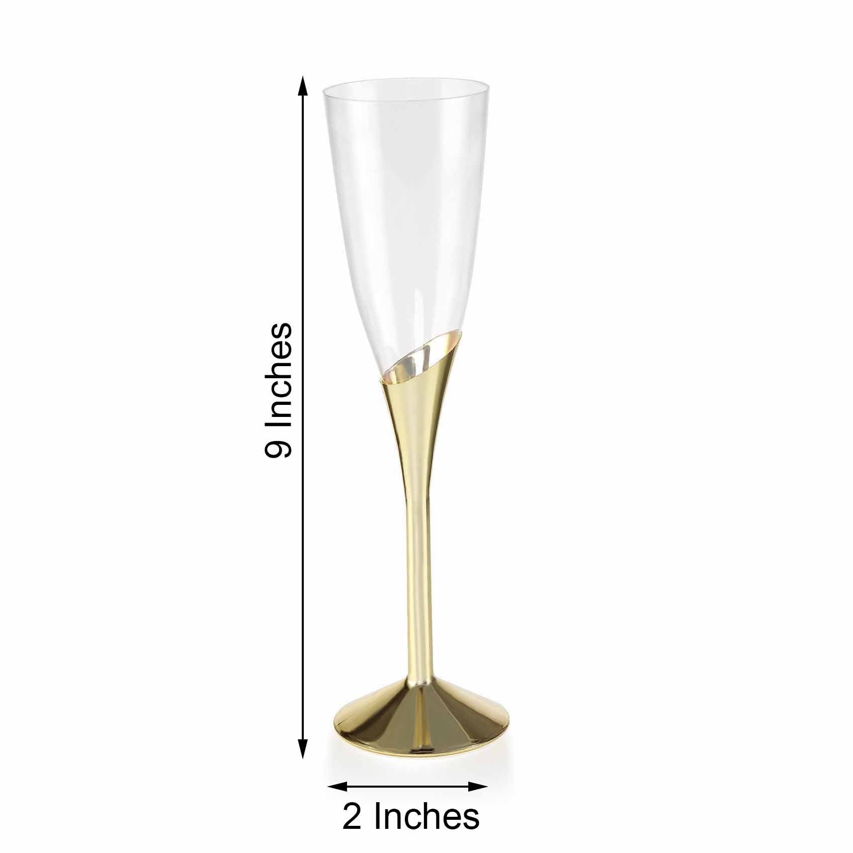 Amazing 6-Pack Disposable Plastic Champagne Flutes, 5oz Clear with Gold Base for Toasts