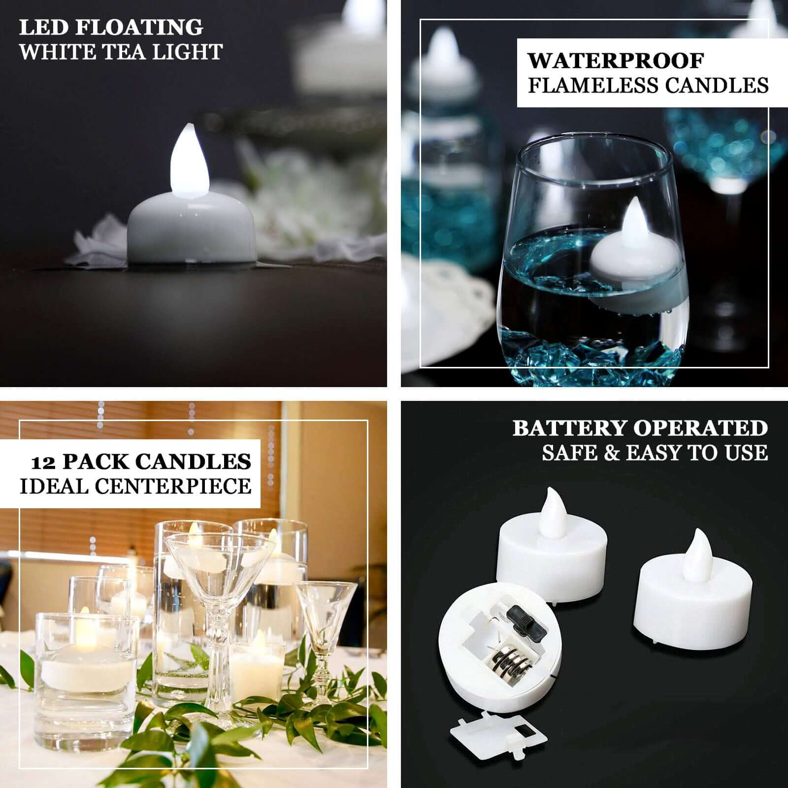 12-Pack Waterproof White Flameless Floating LED Tealight Candles