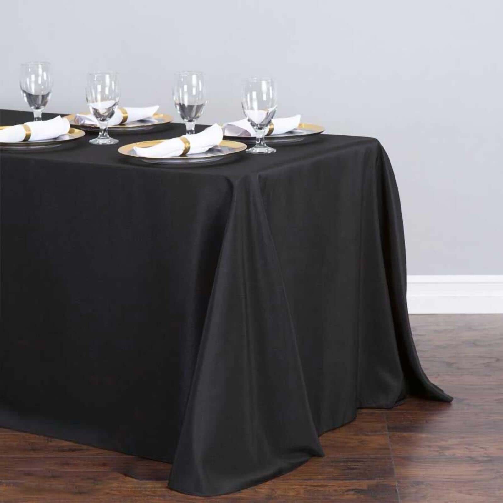 Luxury Seamless 220GSM Stain-Resistant Black Premium Polyester Rectangle Tablecloth for Special Events