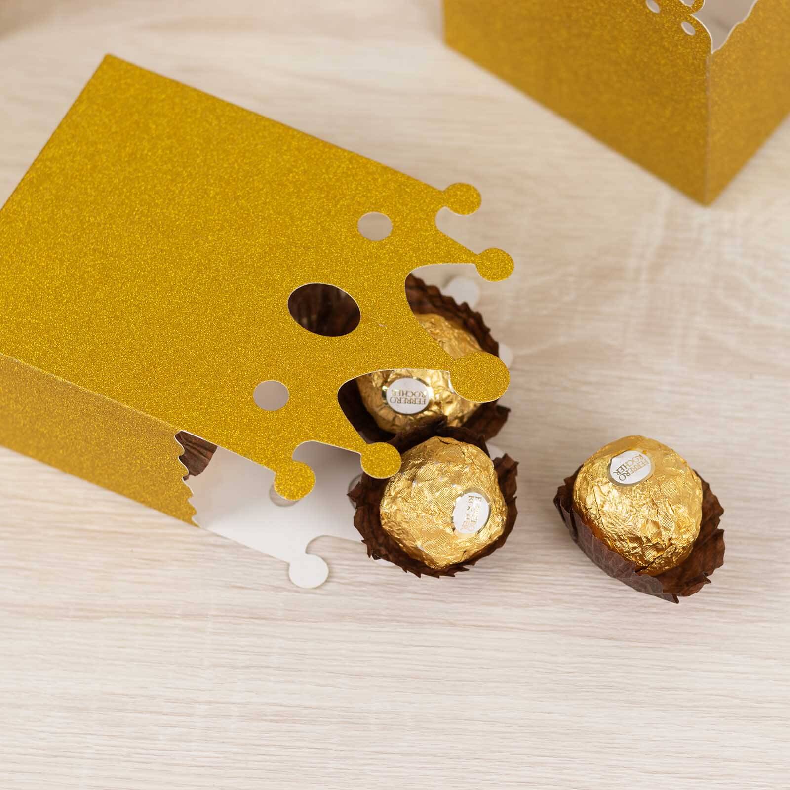 20-Pack Gold Glitter Princess Crown Cardstock Favor Boxes - Ideal for Weddings, Birthdays & Showers