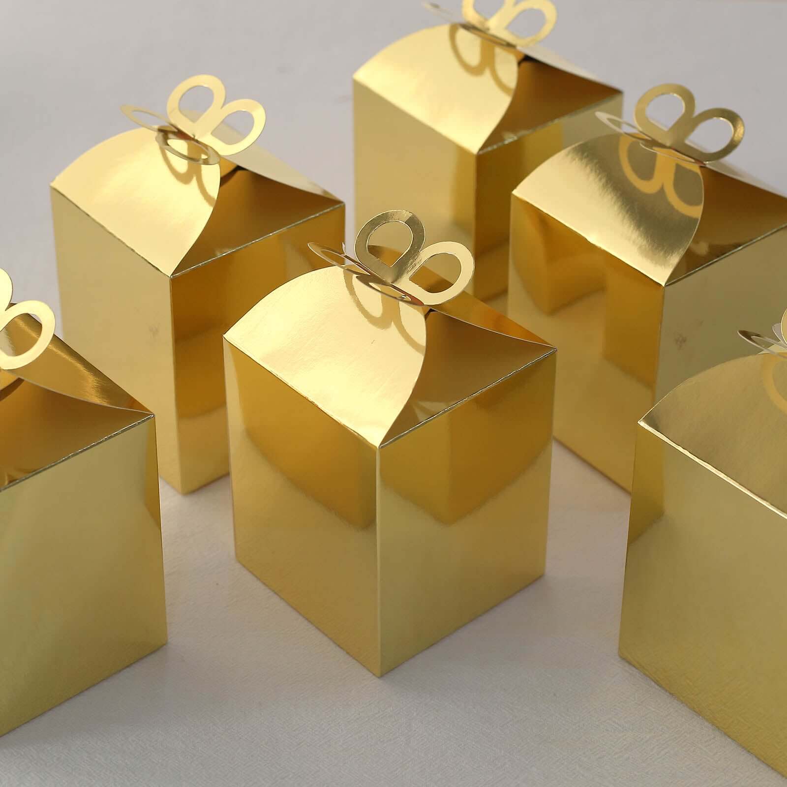 25-Pack Premium Metallic Gold Foil Butterfly Top Party Favor Boxes, Ideal for Gifts