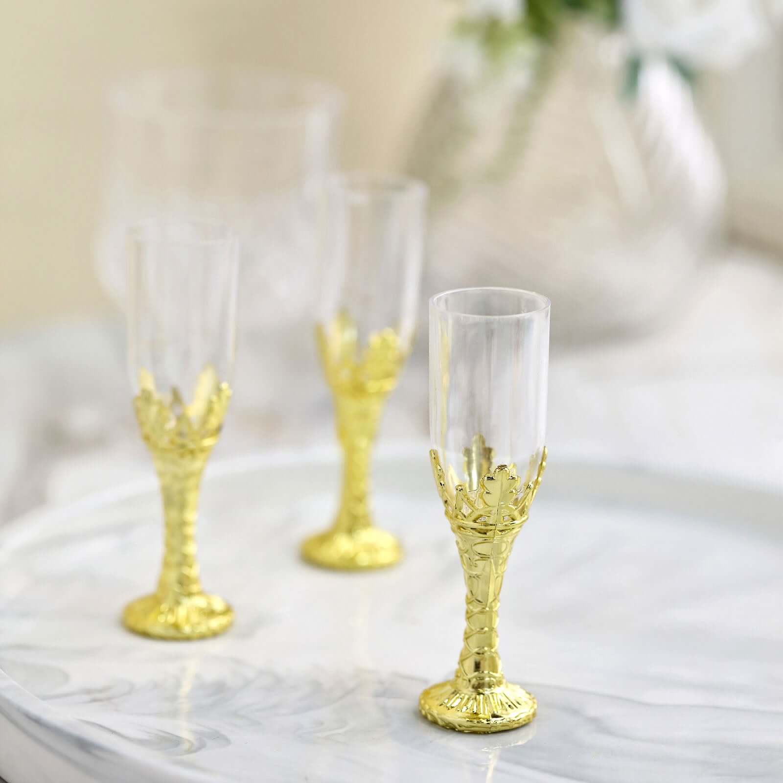 12-Pack Clear Gold Plastic Mini Champagne Bottle Style Fillable Candy Treat Favor Boxes