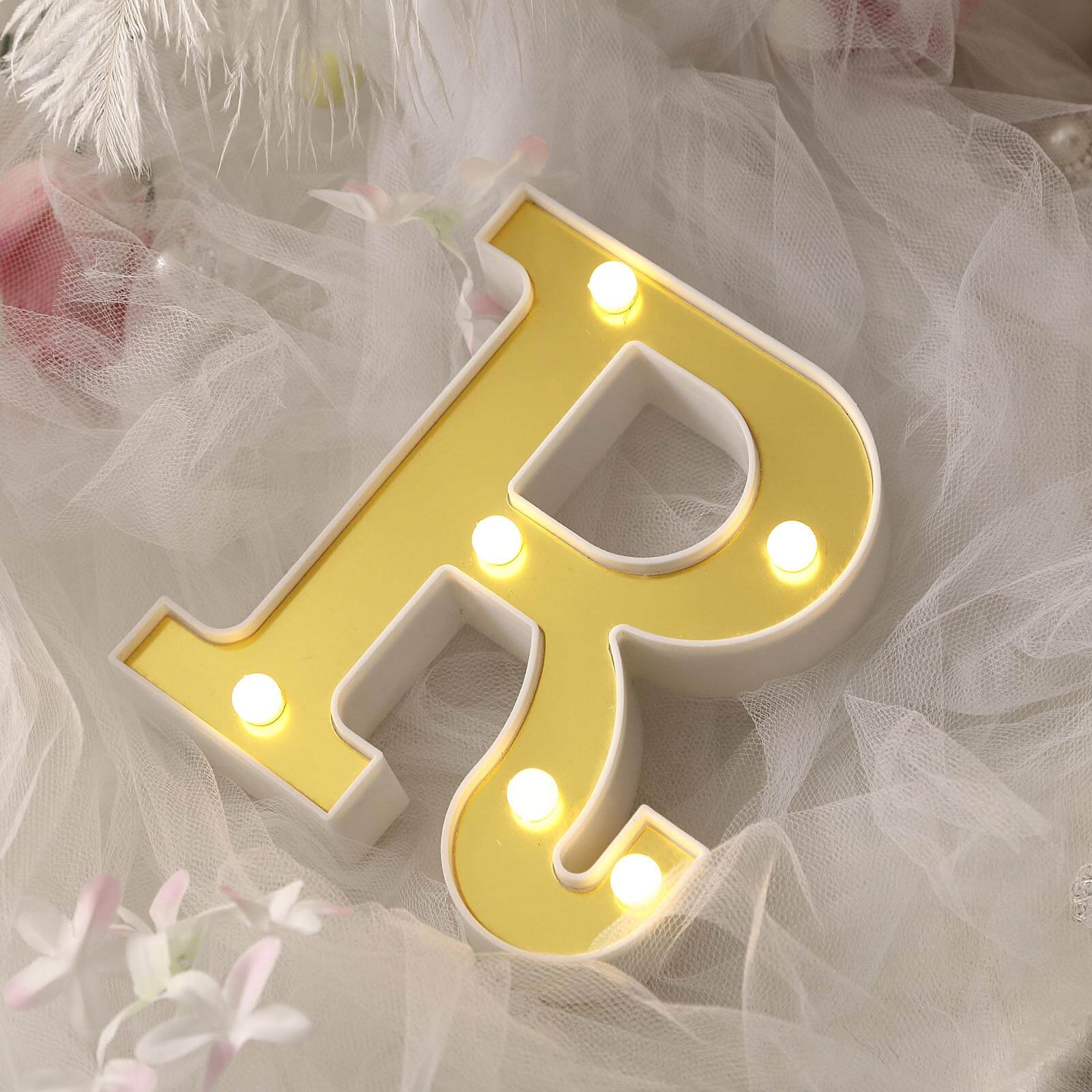 Hot! 3D Gold Marquee Letter R with 6 Warm White LED Lights - Ideal Event Decor